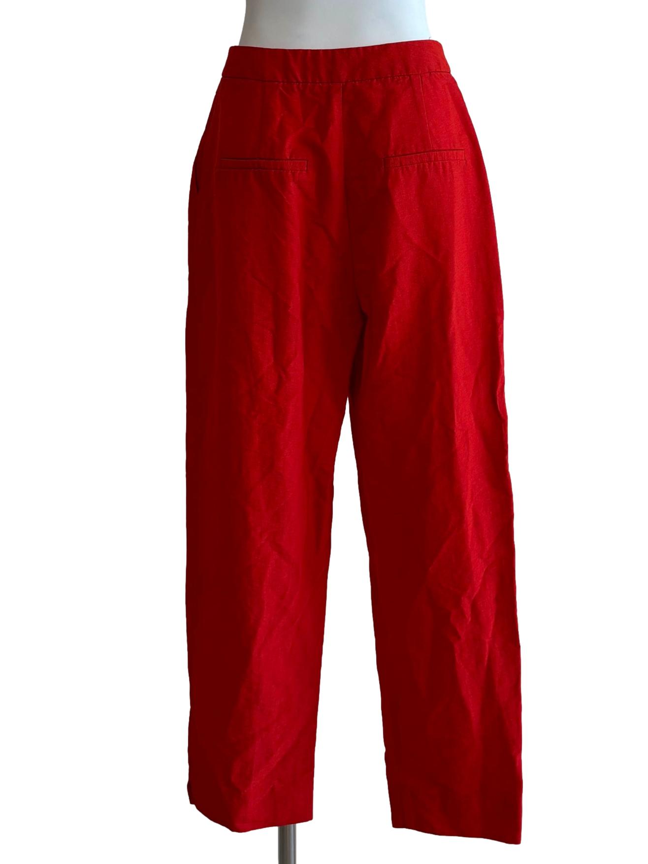 Scarlet Red Pleated Slim Fit Pants