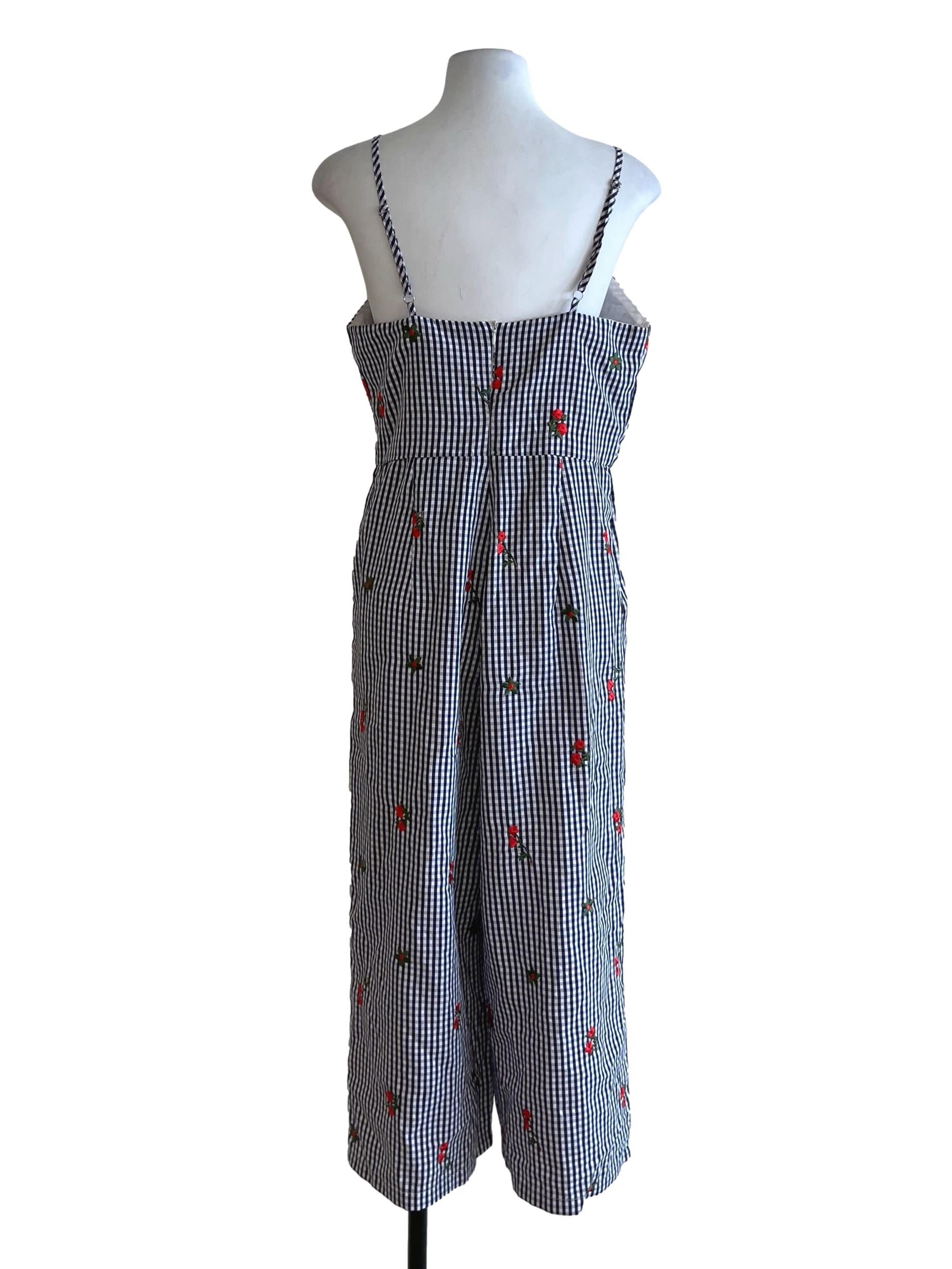 Navy Blue Gingham Jumpsuit