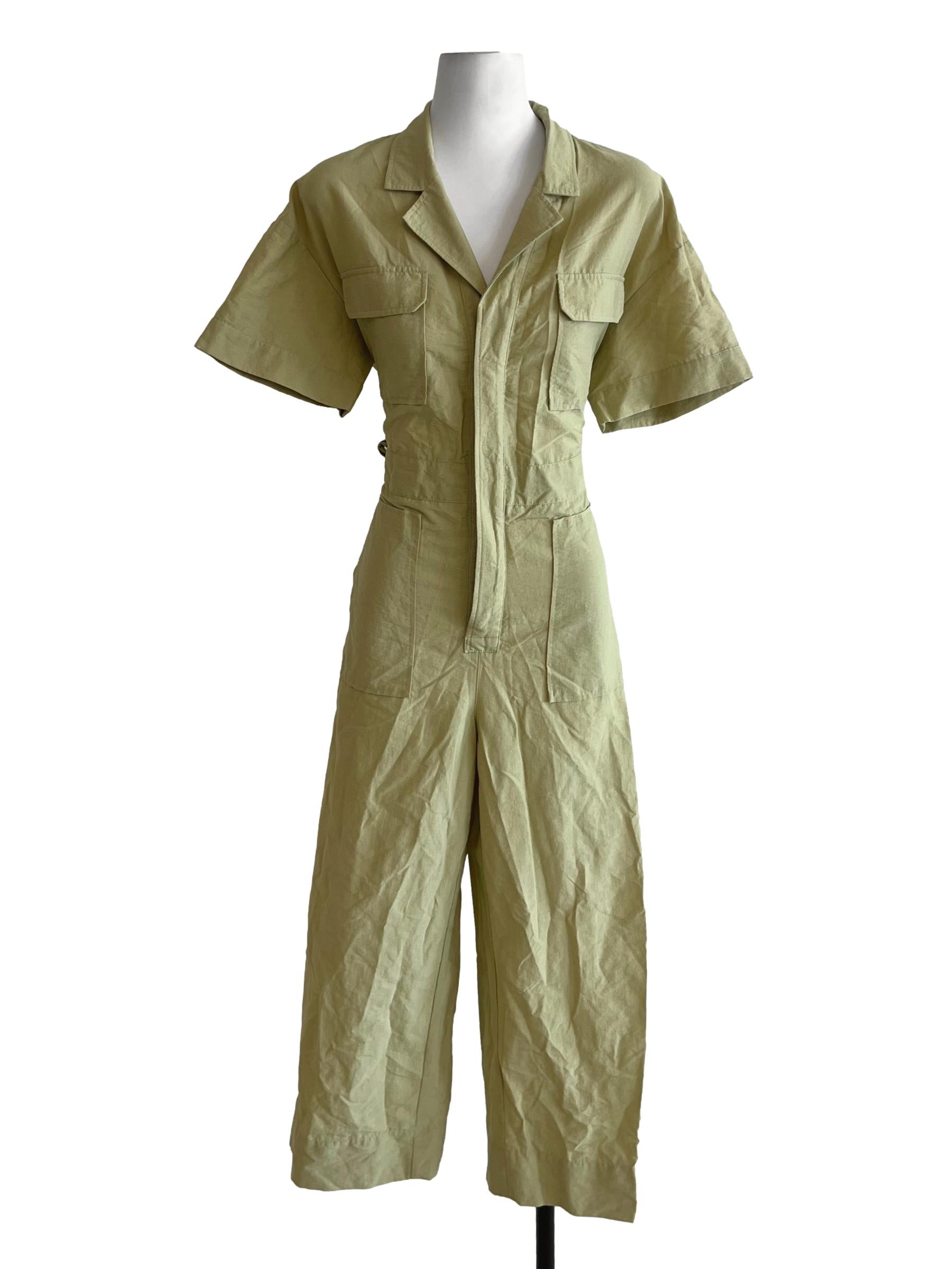 Olive Green Notched Neckline Jumpsuit LB