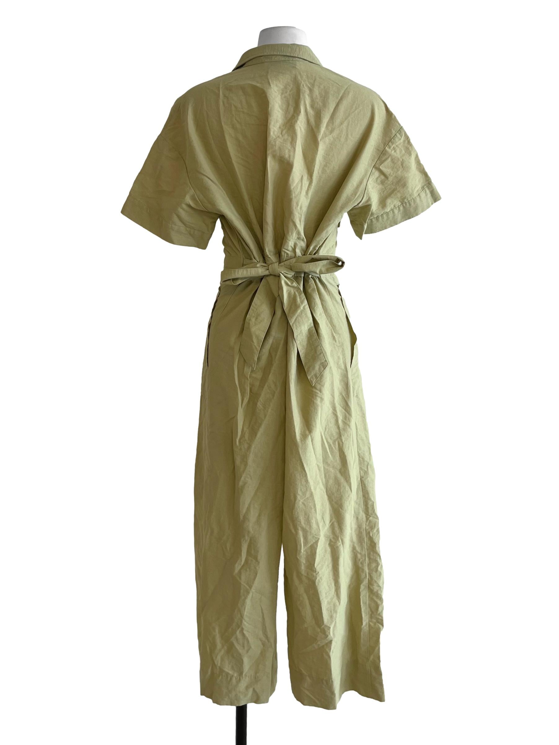 Olive Green Notched Neckline Jumpsuit LB