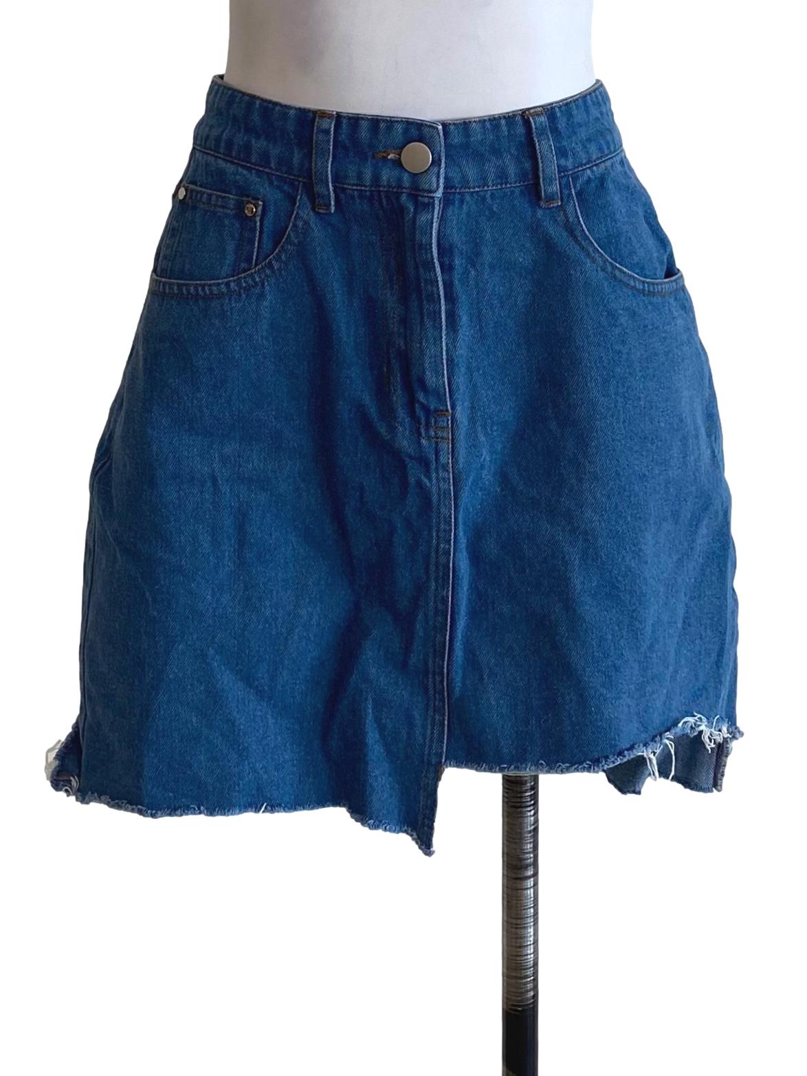 Denim Blue Ripped Mini Skirt