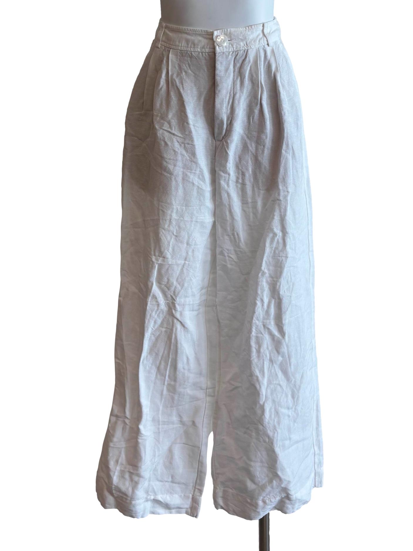 Powder White Wide Leg Cotton Pants