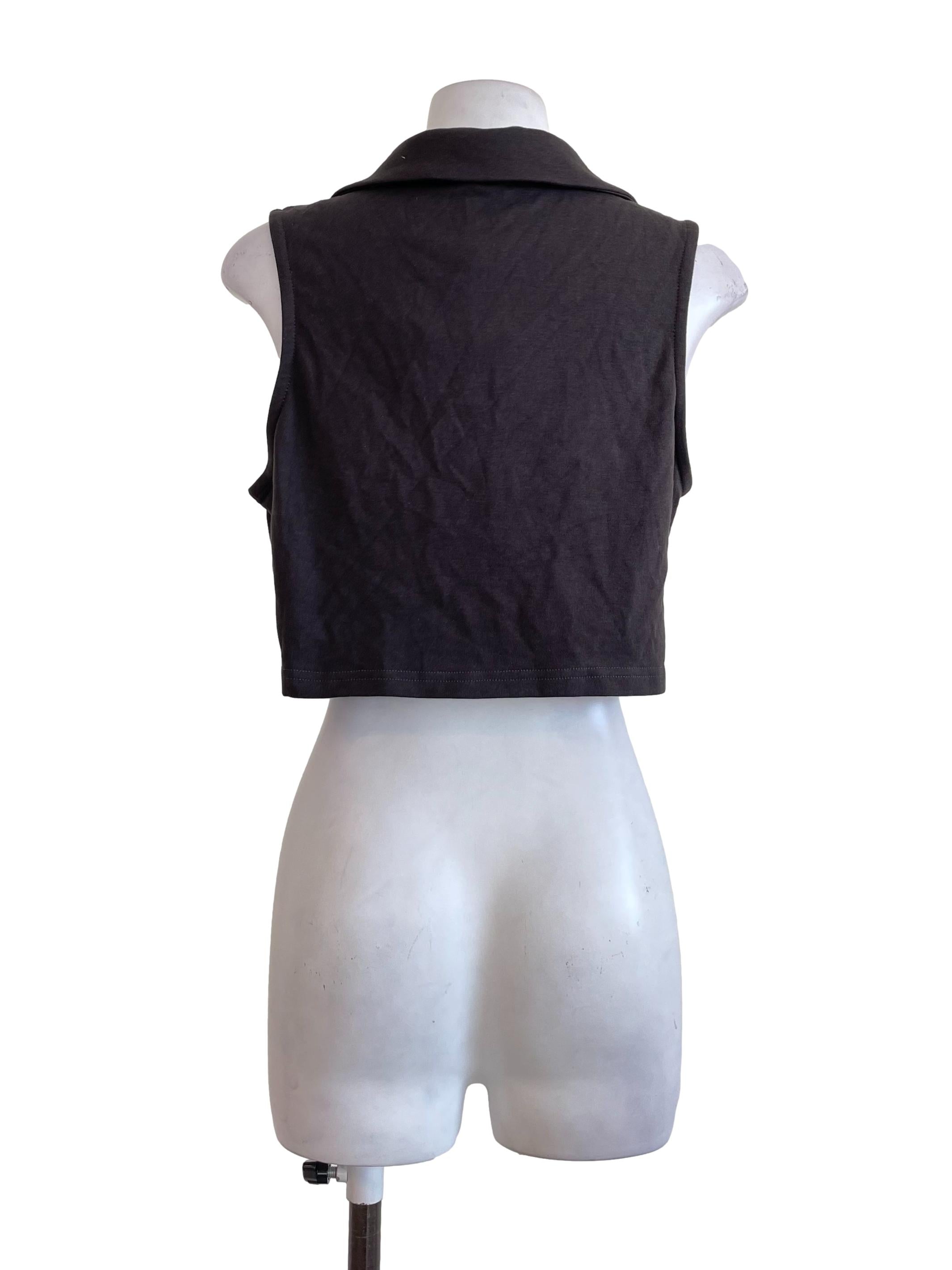 Dark Grey Drawstring Collar Top