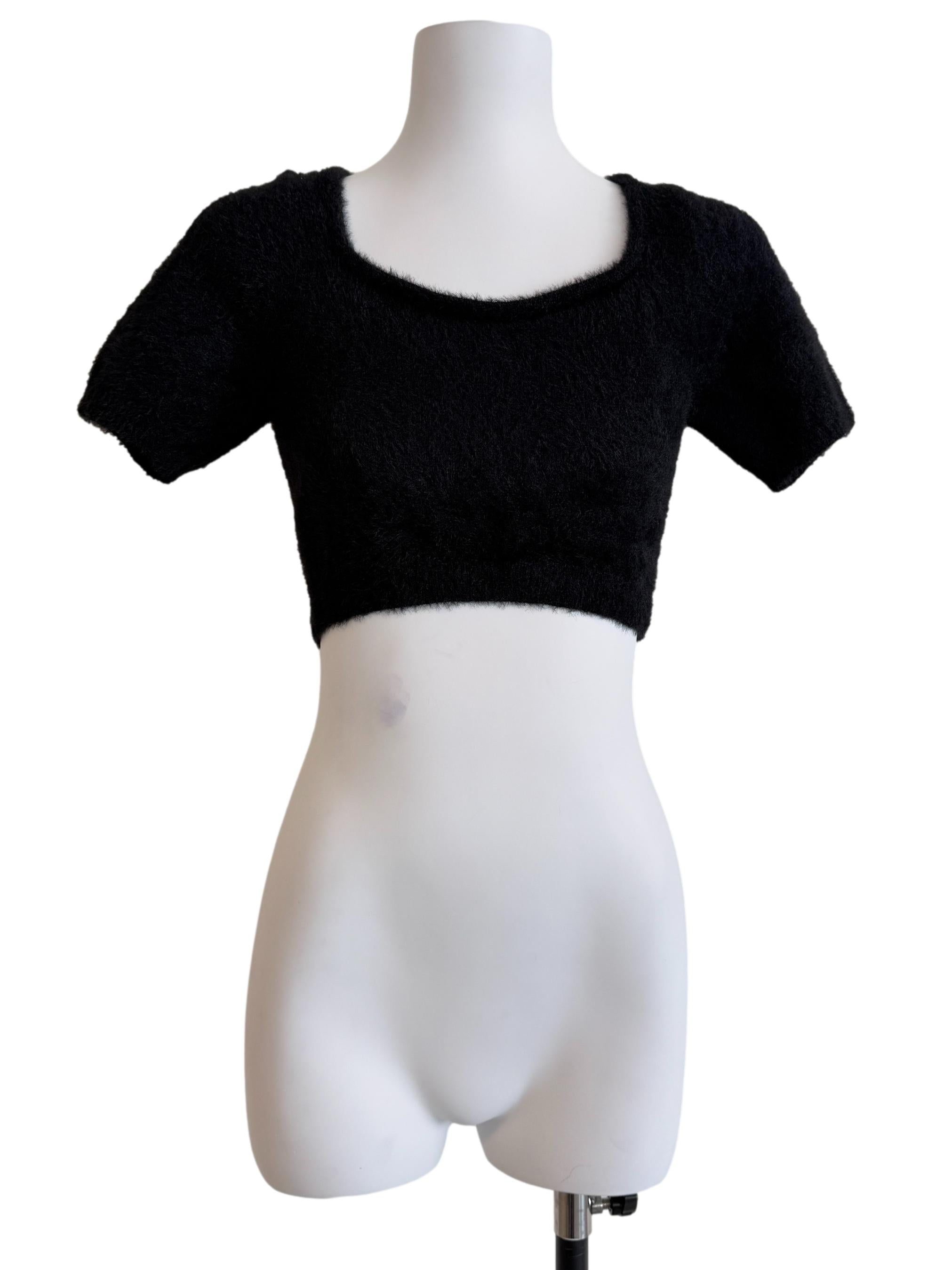 Black Fuzzy Knit Crop Top