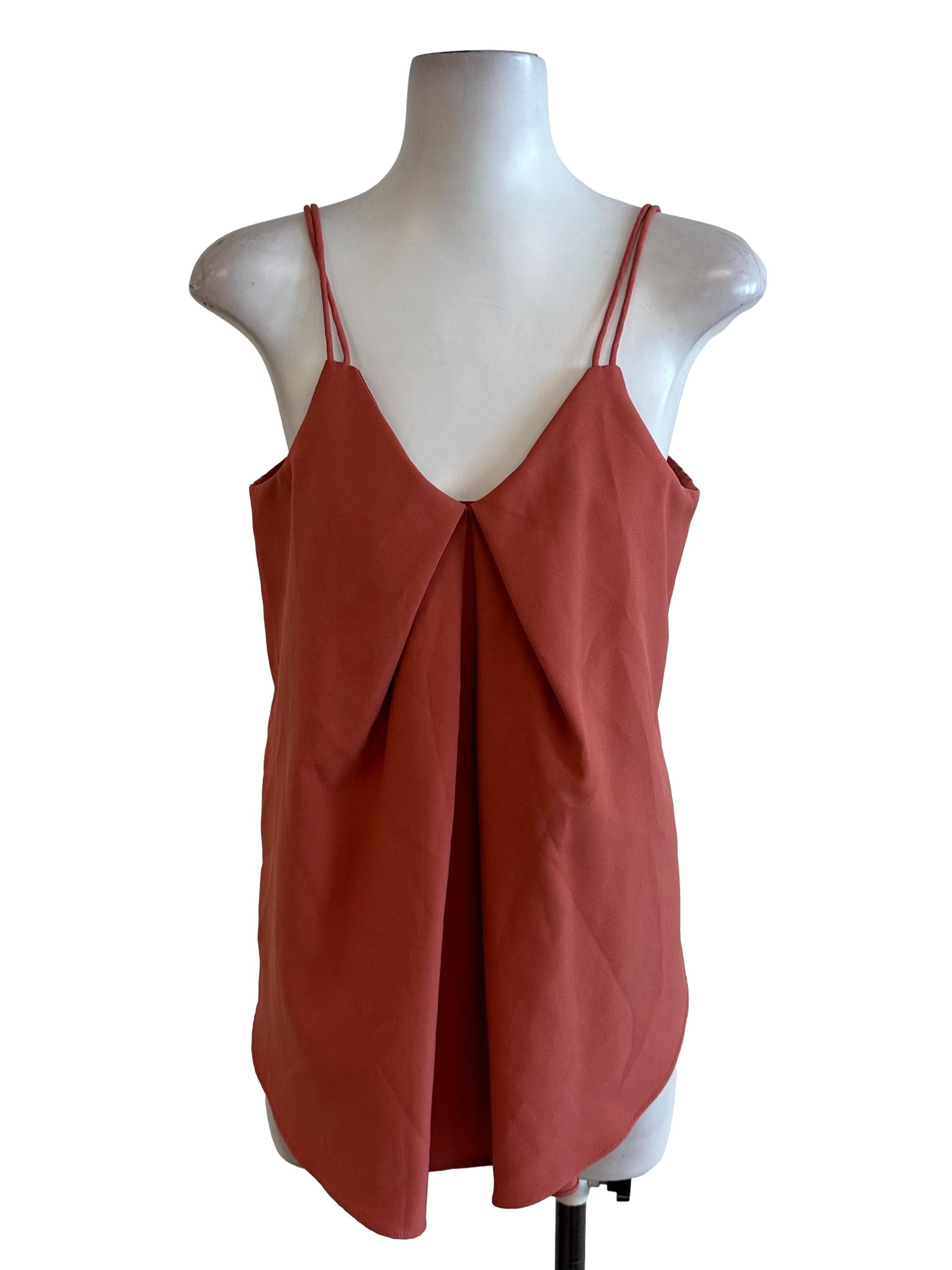 Coral Red V Neck Top