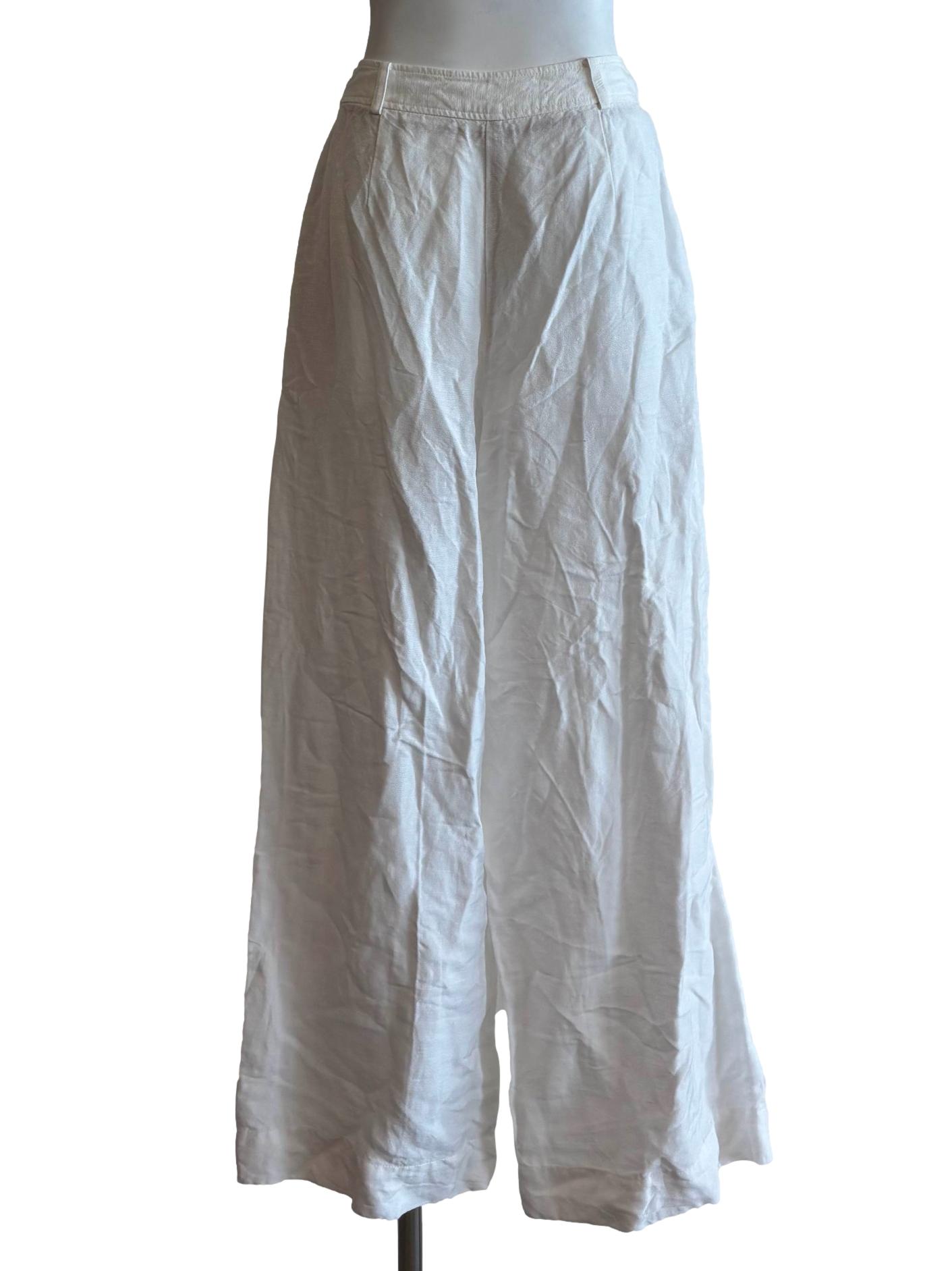 Powder White Wide Leg Cotton Pants