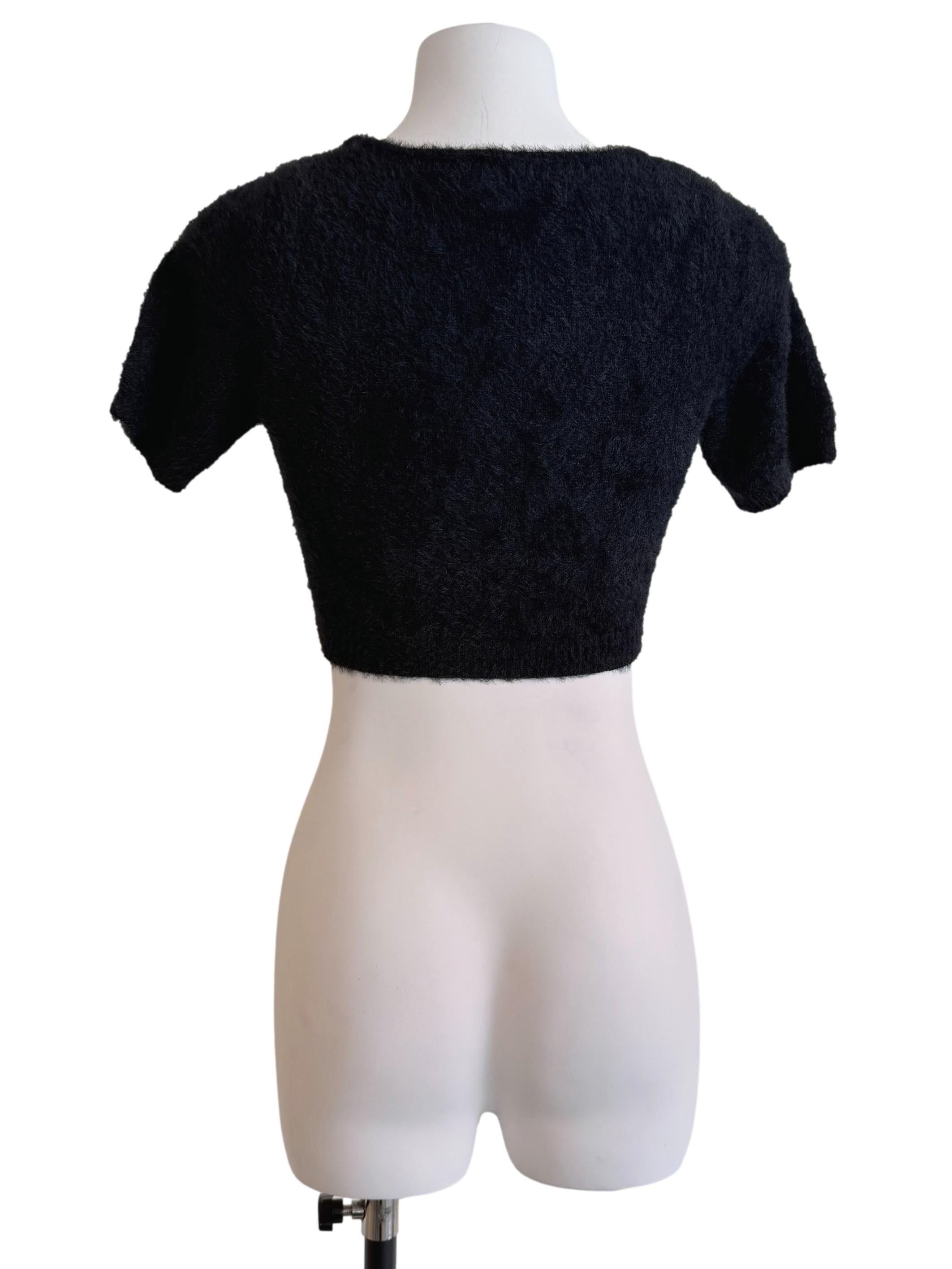 Black Fuzzy Knit Crop Top