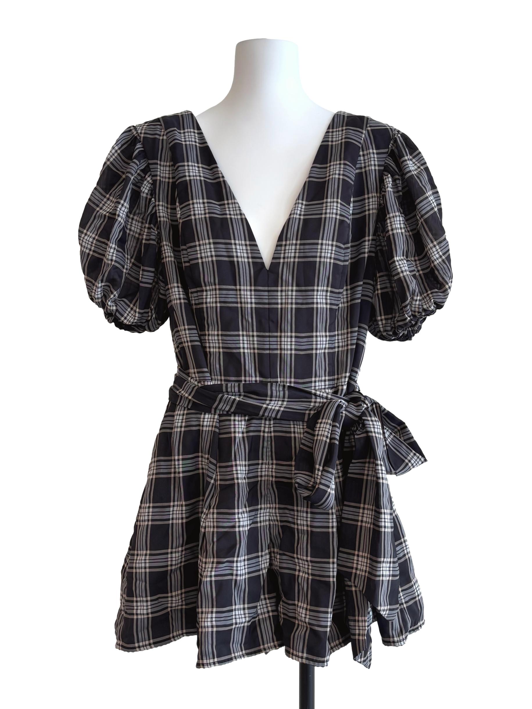 Jet Black Plaid Romper