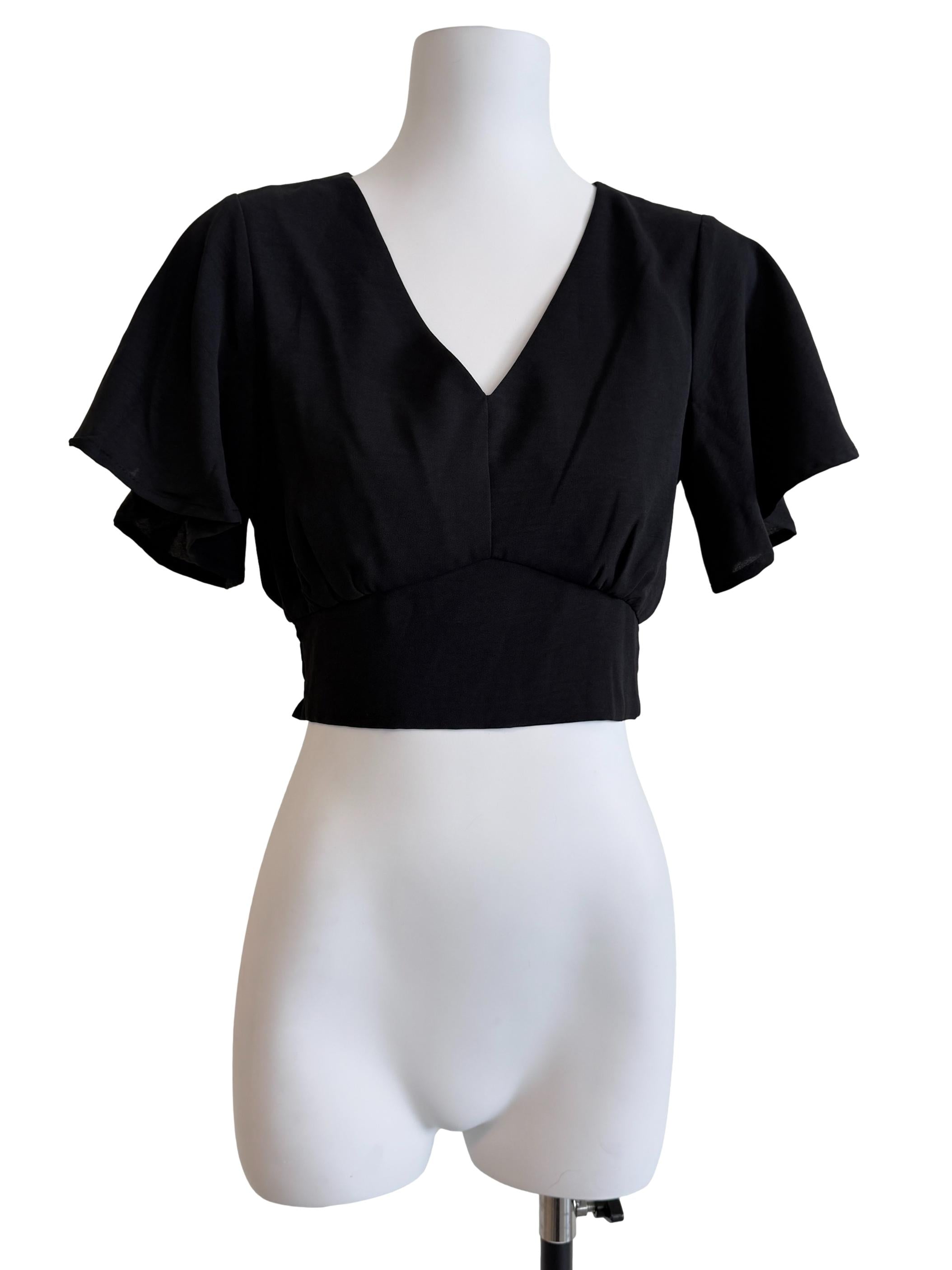 Black V-Neck Short Sleeve Top