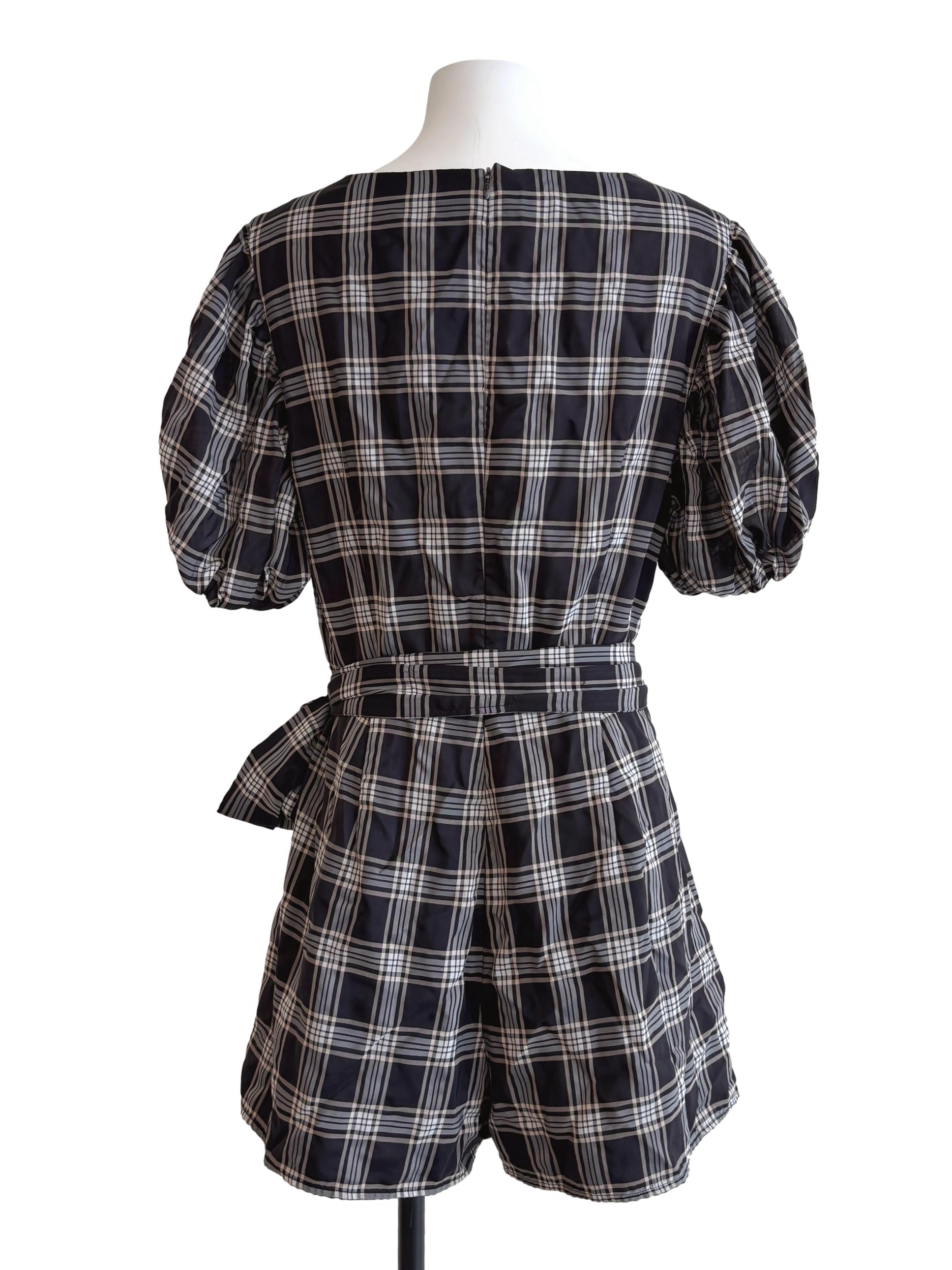 Jet Black Plaid Romper