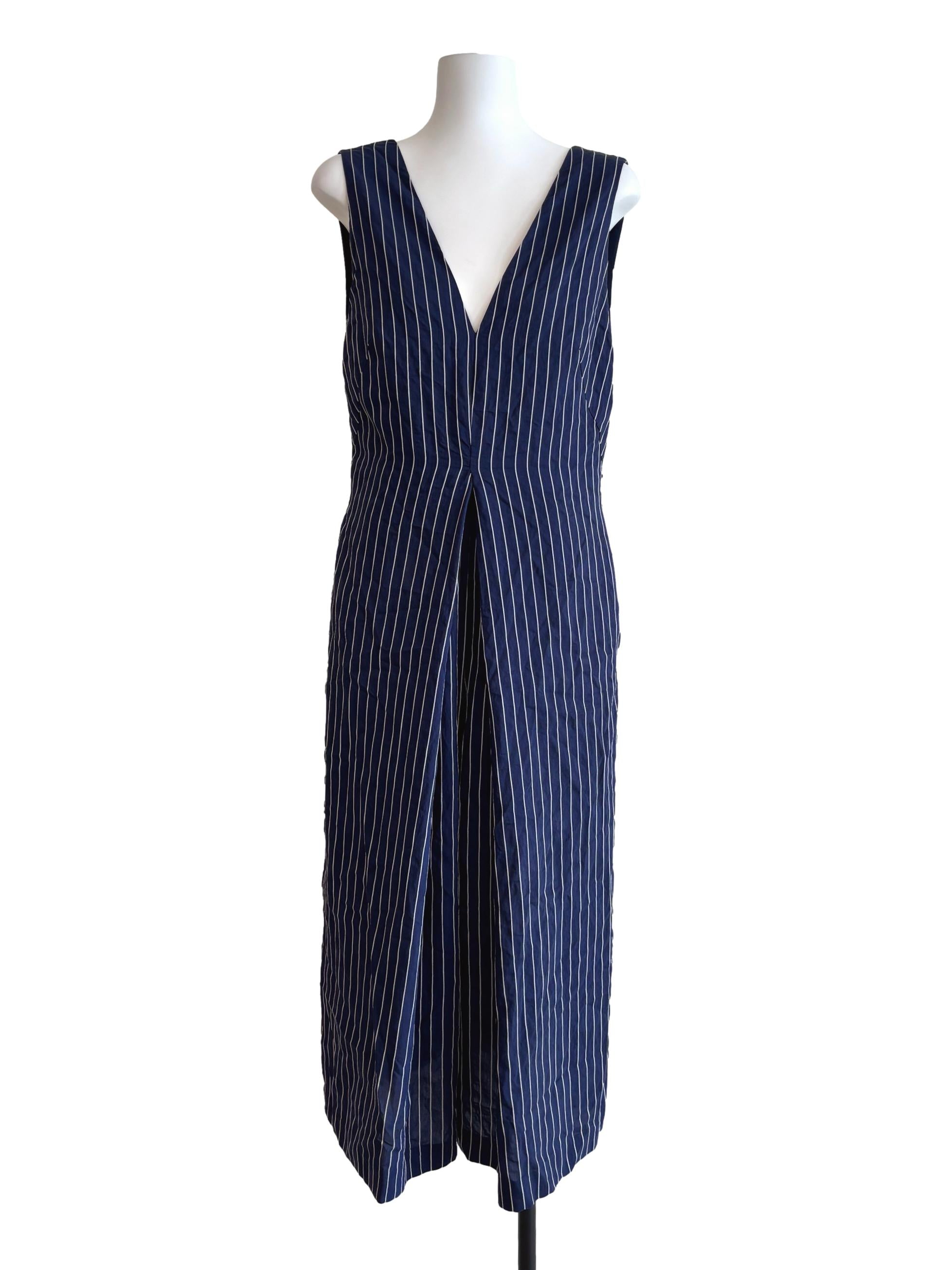 Admiral Blue Striped V-Neck Jumpsuit