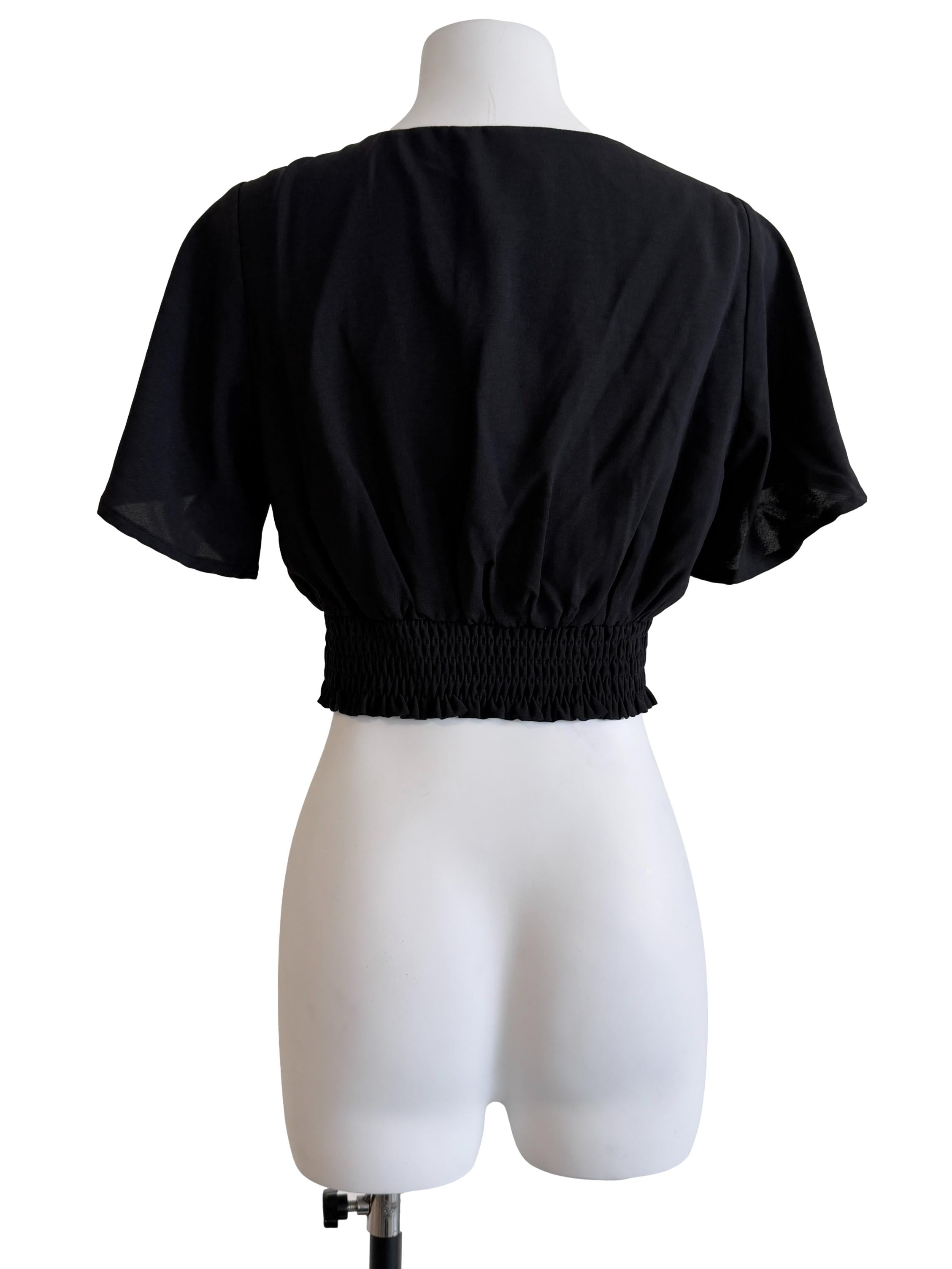 Black V-Neck Short Sleeve Top
