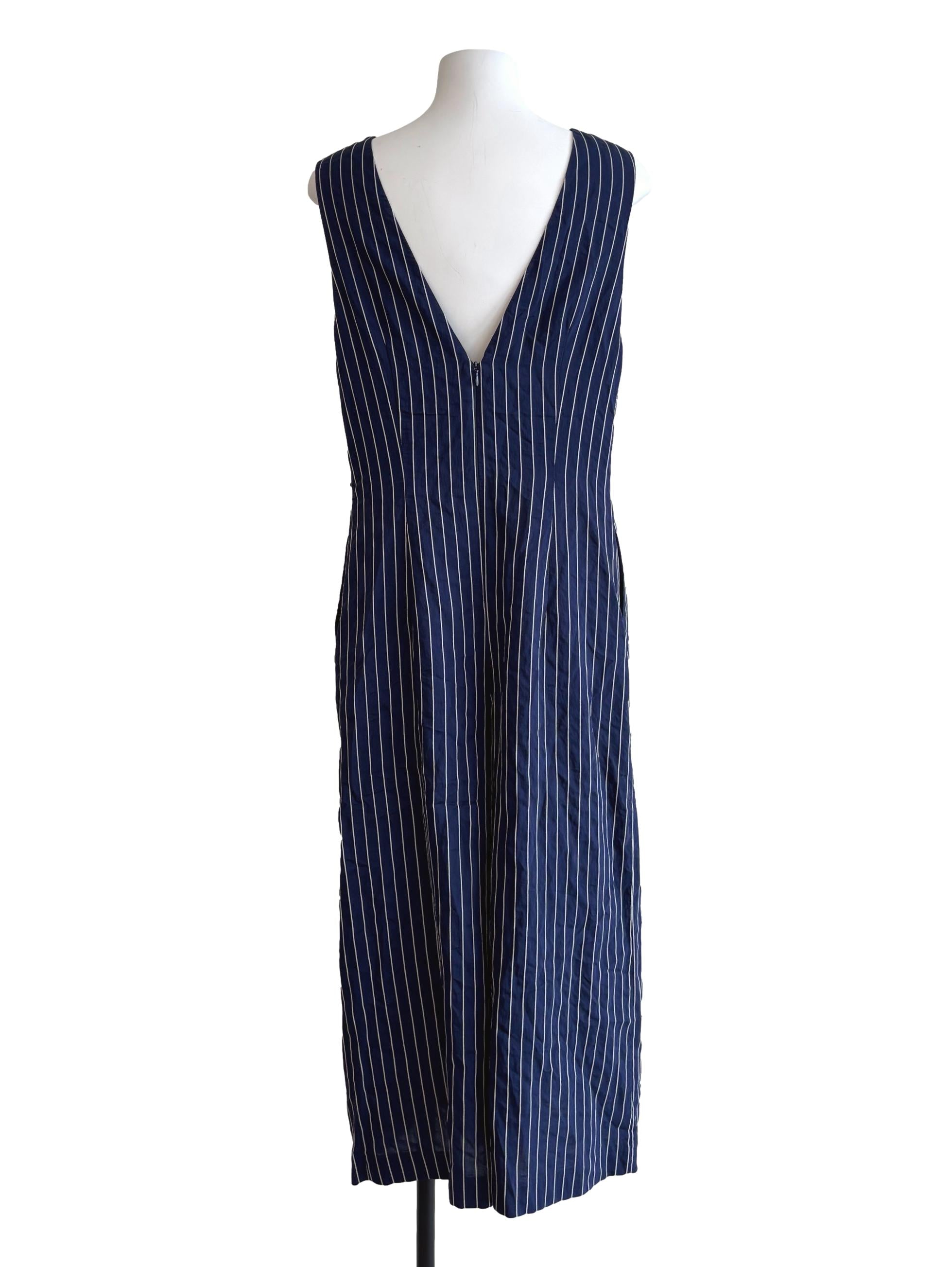Admiral Blue Striped V-Neck Jumpsuit