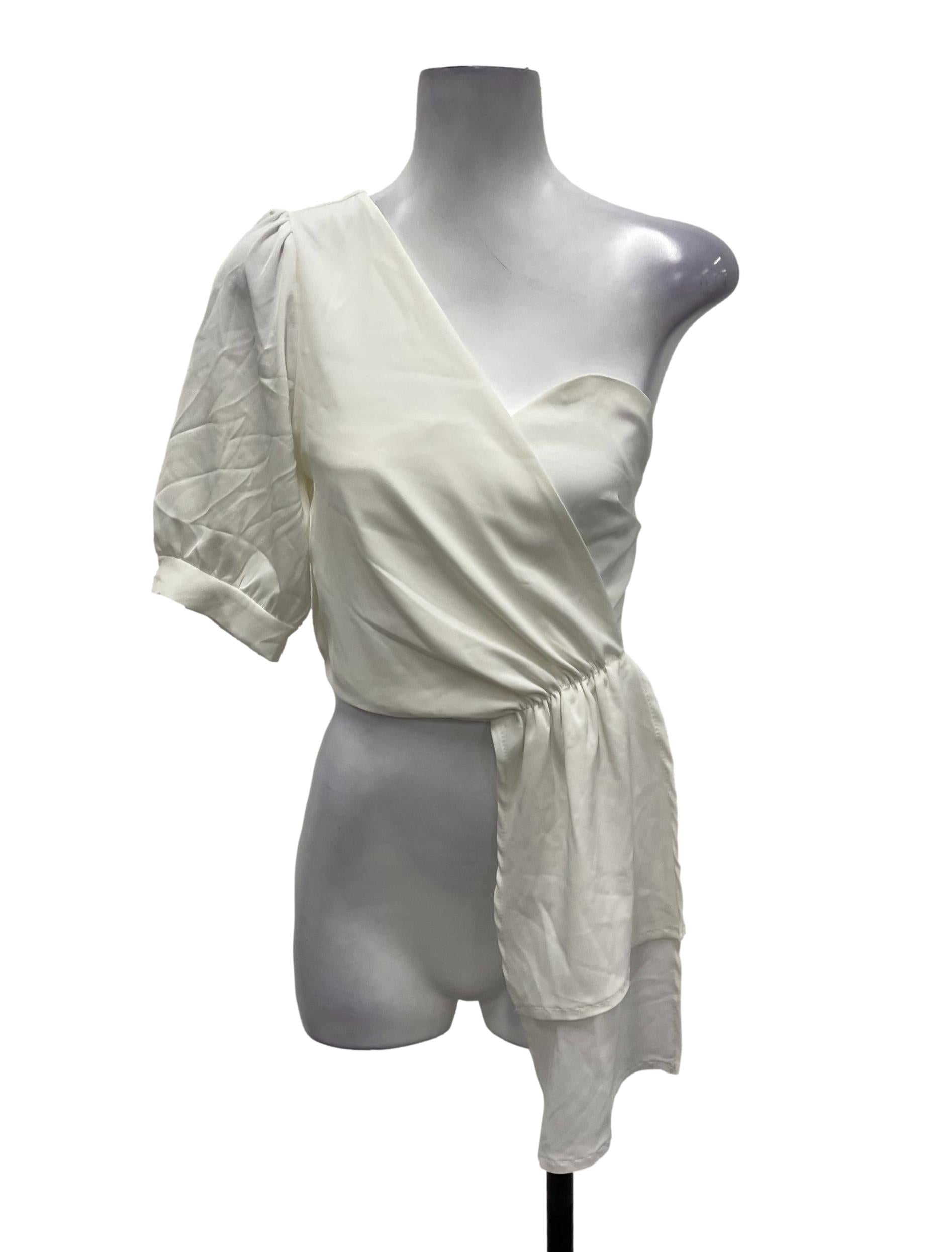 MFW White One Shoulder Smocked Top