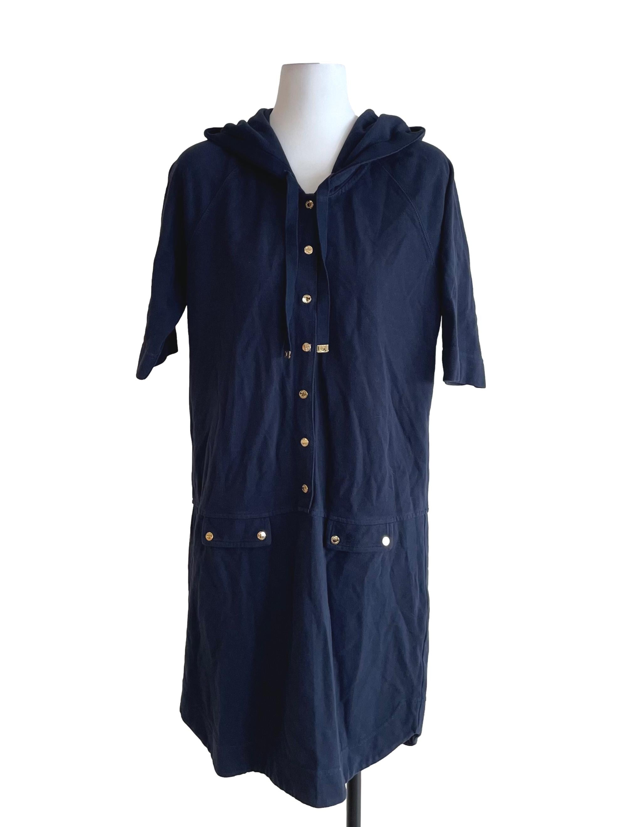 Navy Button Down Hooded Dress