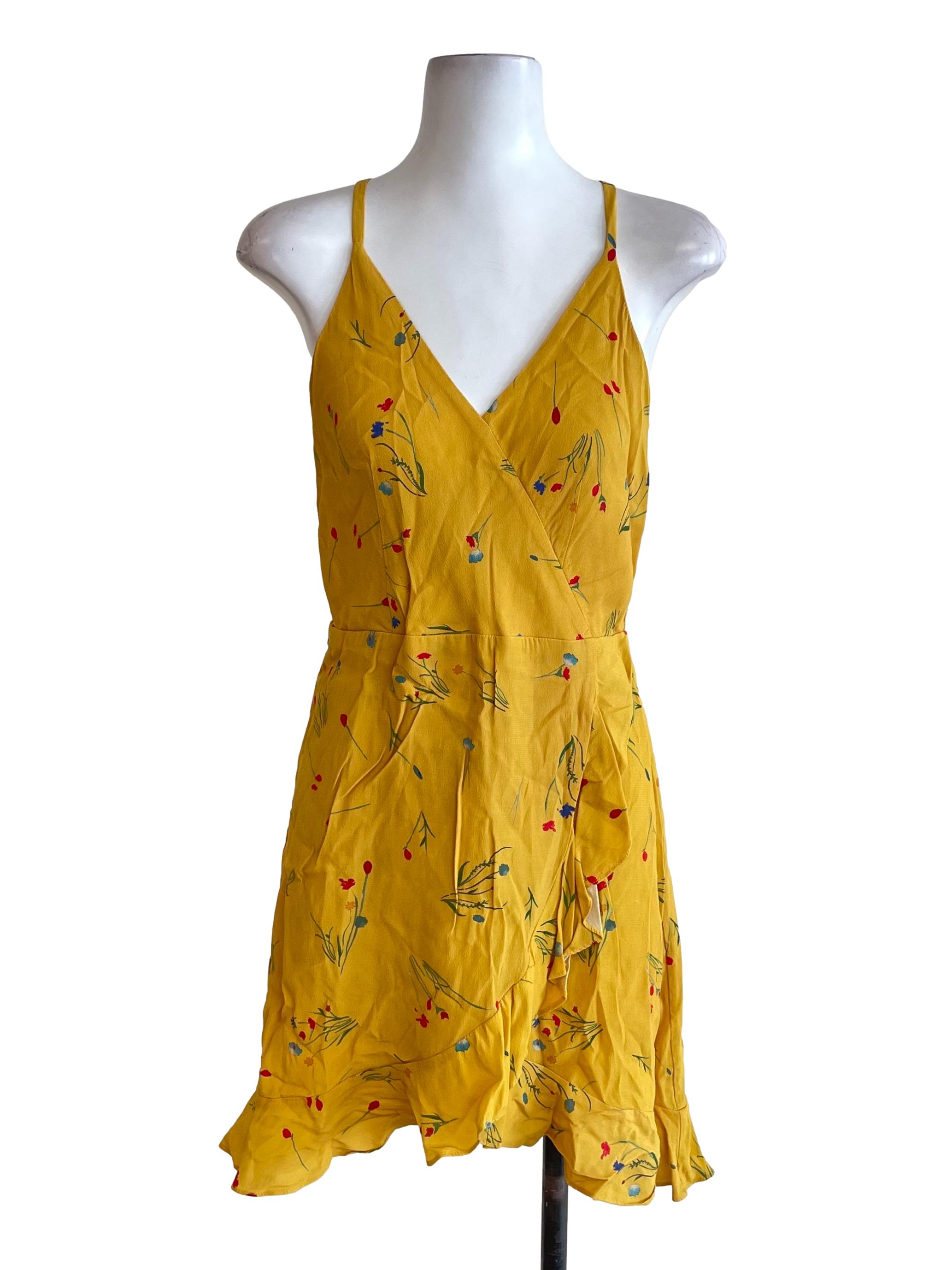 Yellow Floral Chiffon Dress