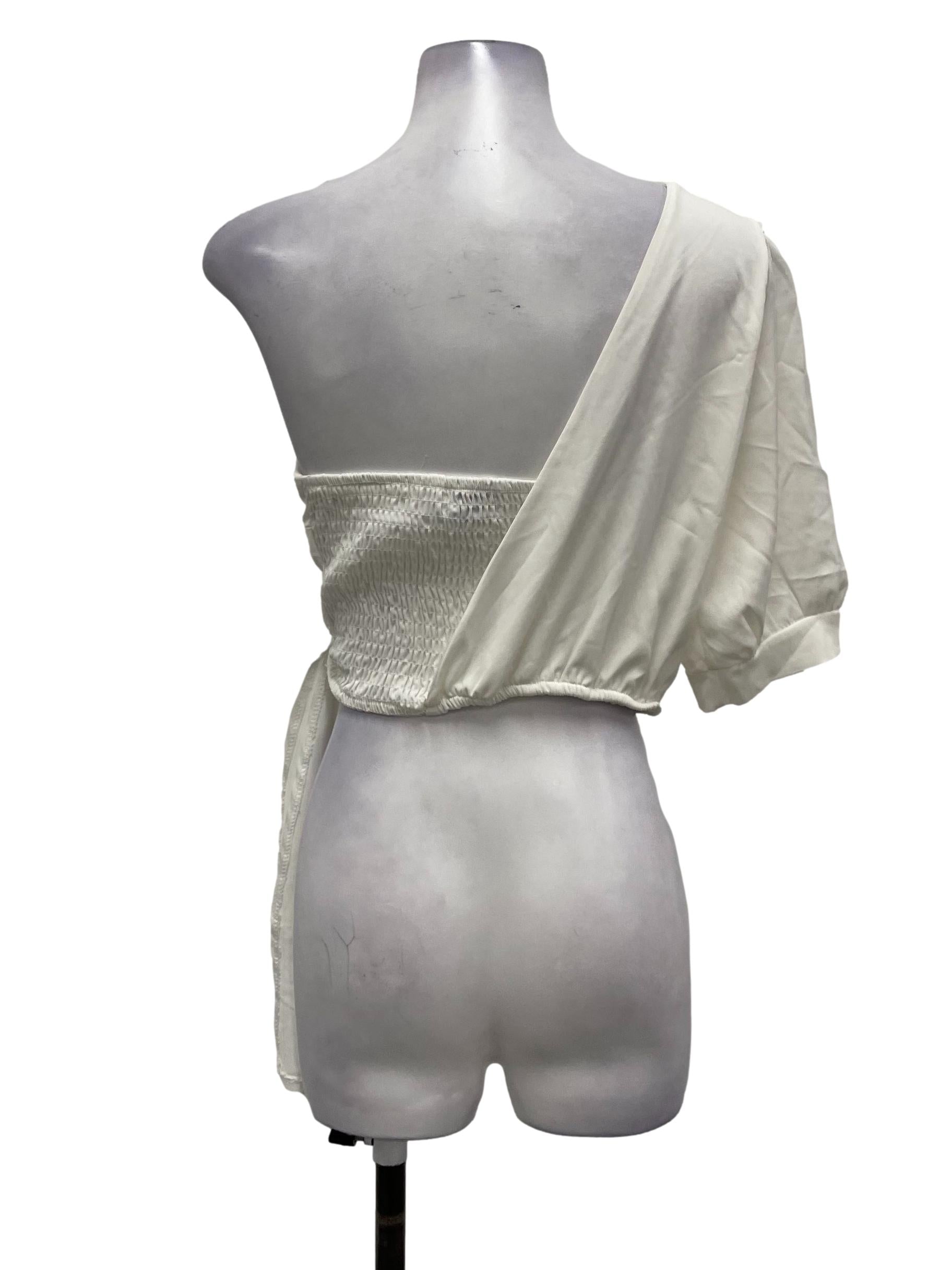 MFW White One Shoulder Smocked Top