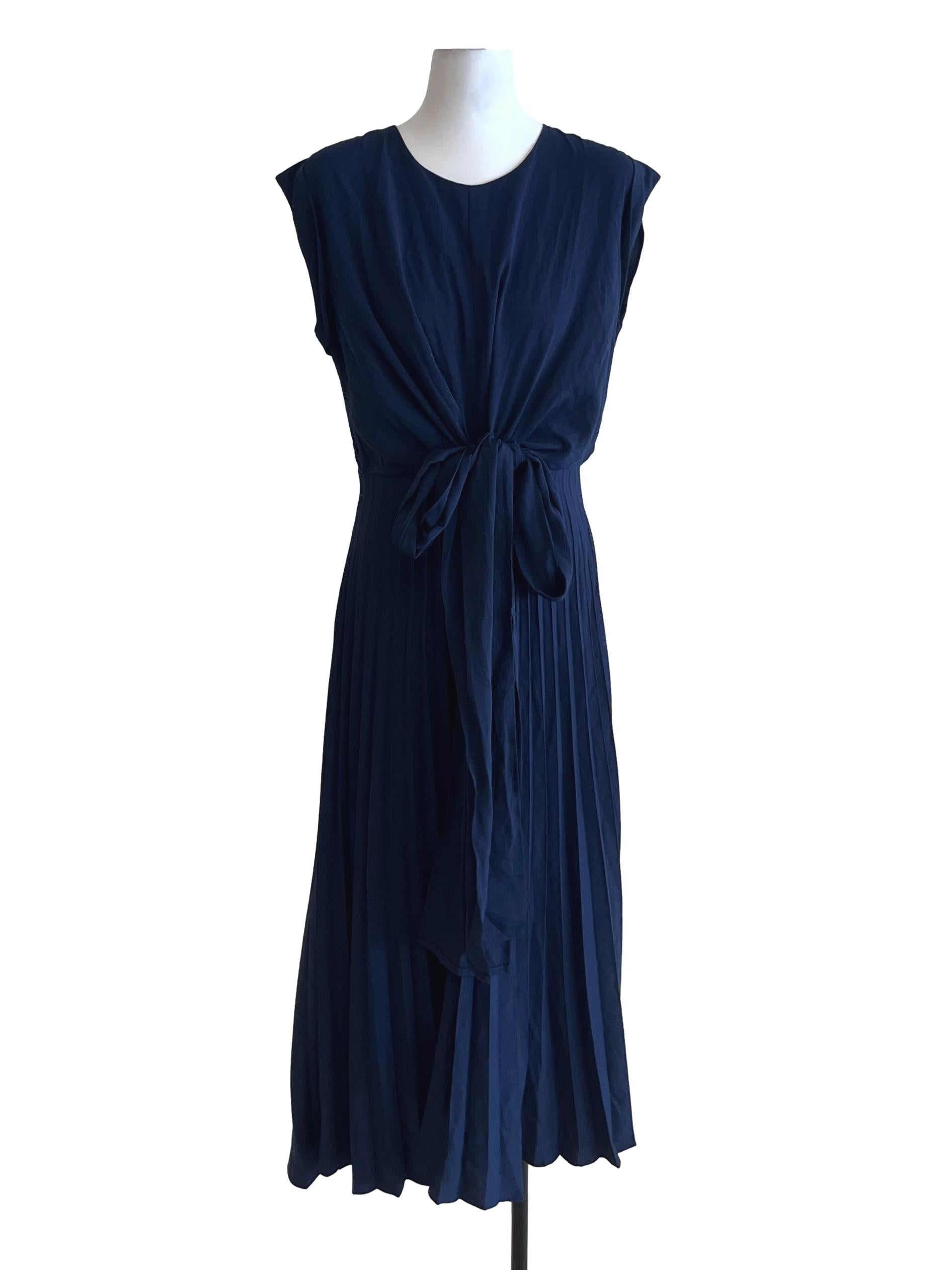 Navy Blue Jewel Neckline Empire Dress