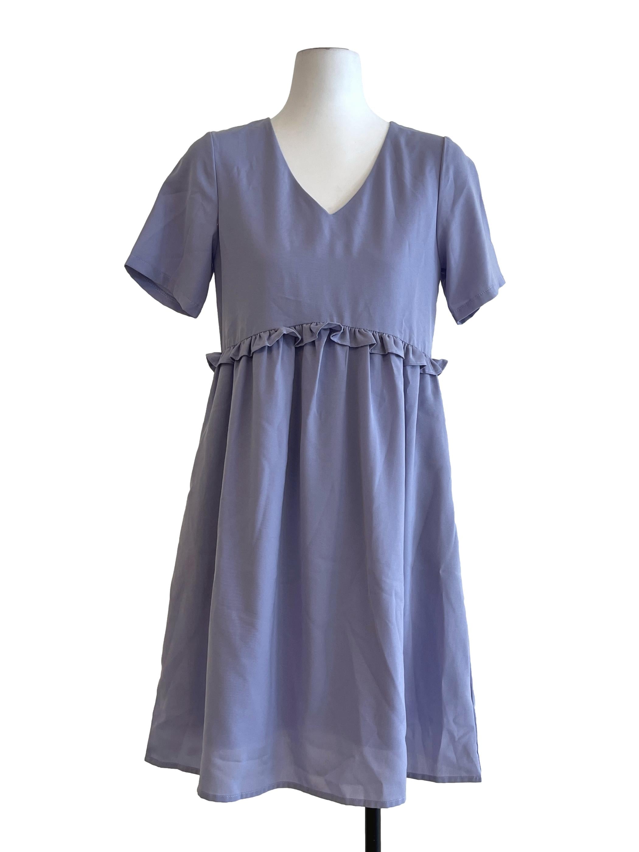 Lavender Purple V-Neck A-Line Dress