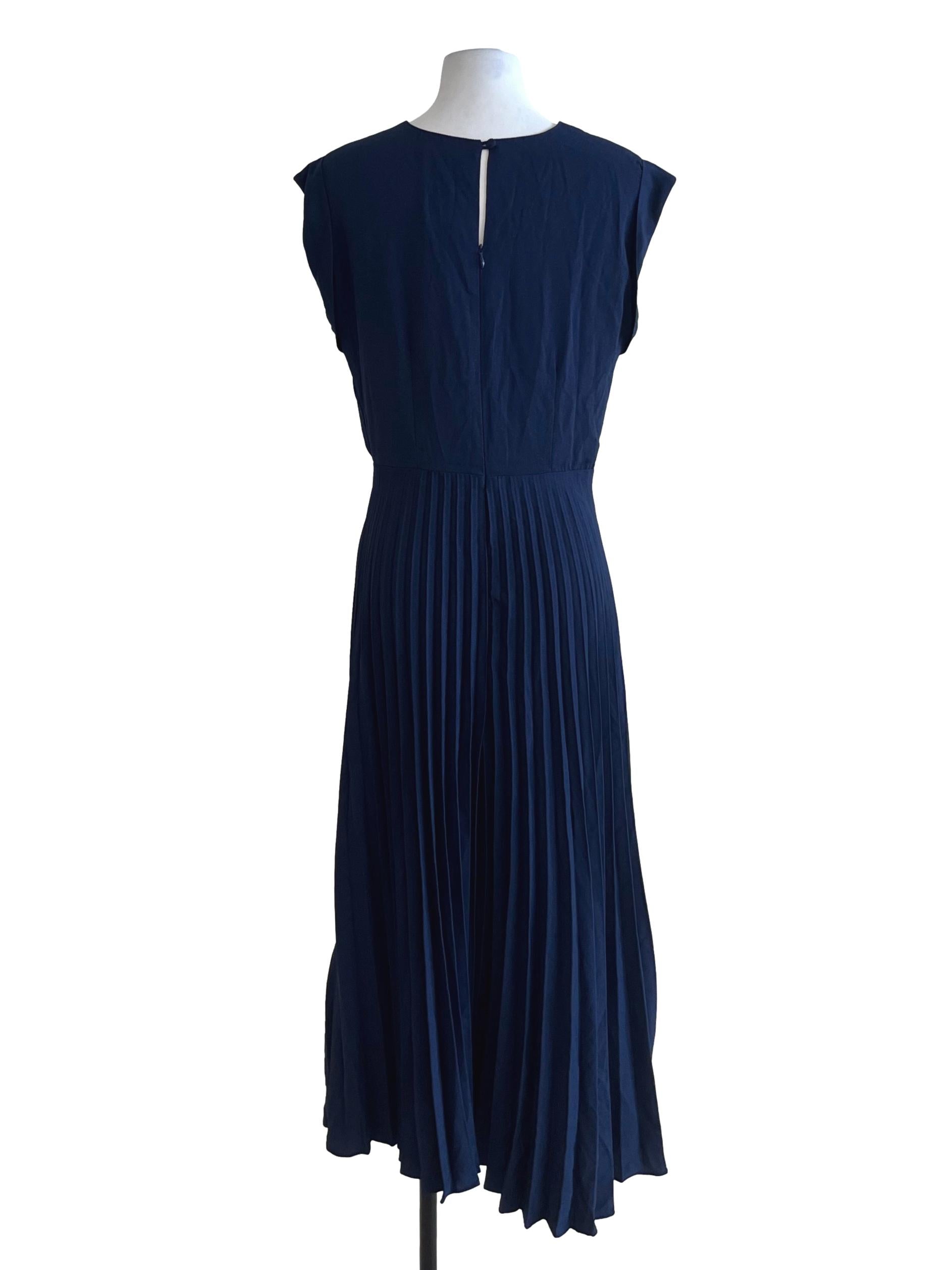 Navy Blue Jewel Neckline Empire Dress