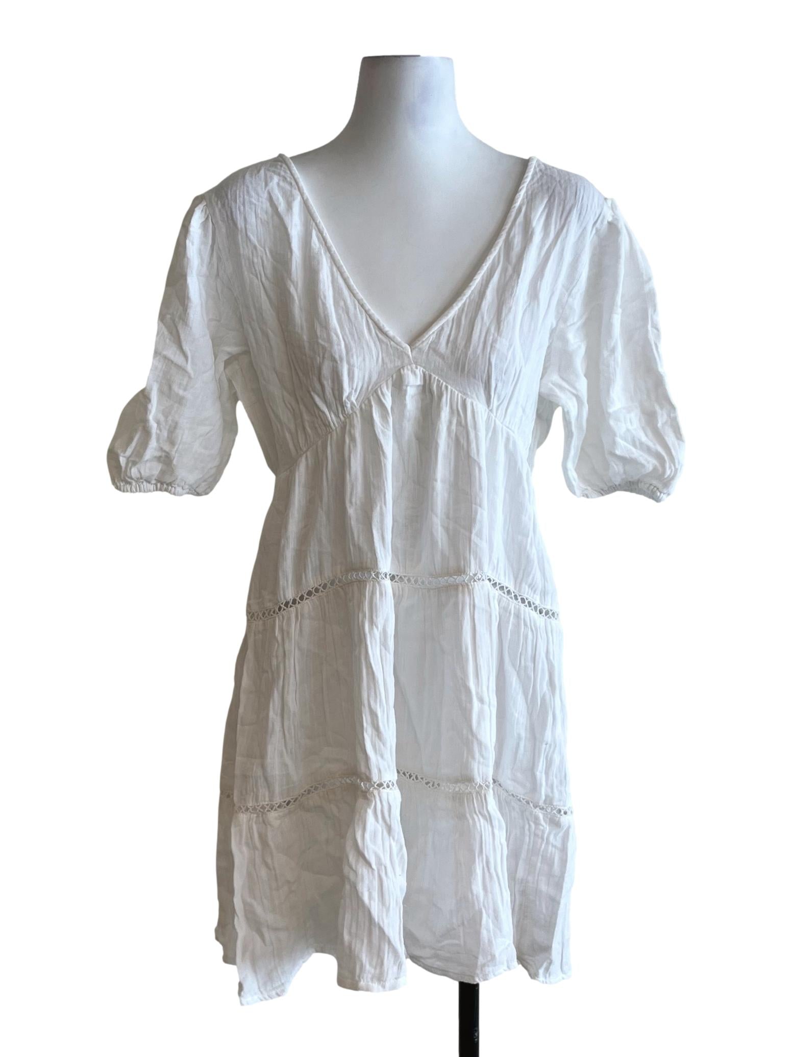 White V-Neckline Empire Dress