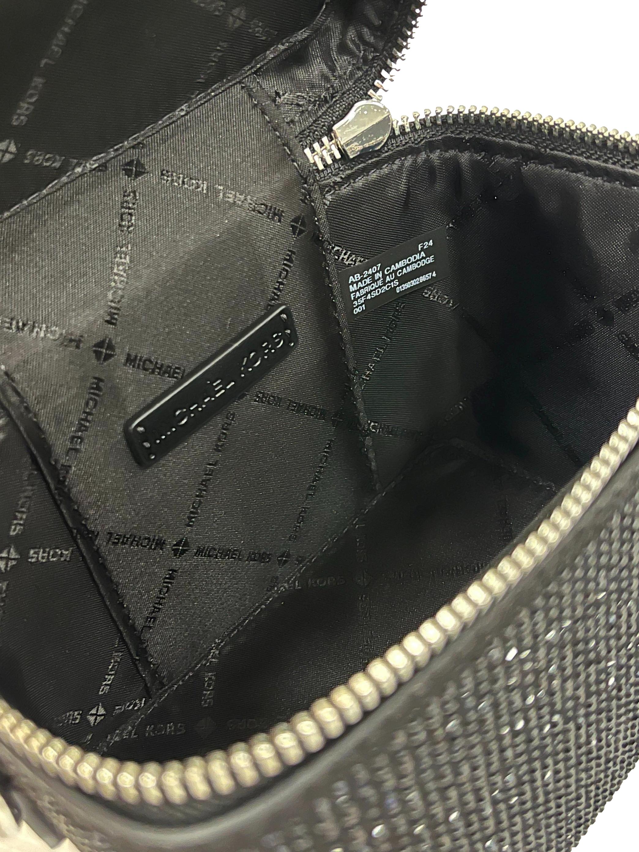 Black Leather Sandrine Glitter Small Box Crossbody Bag CSN