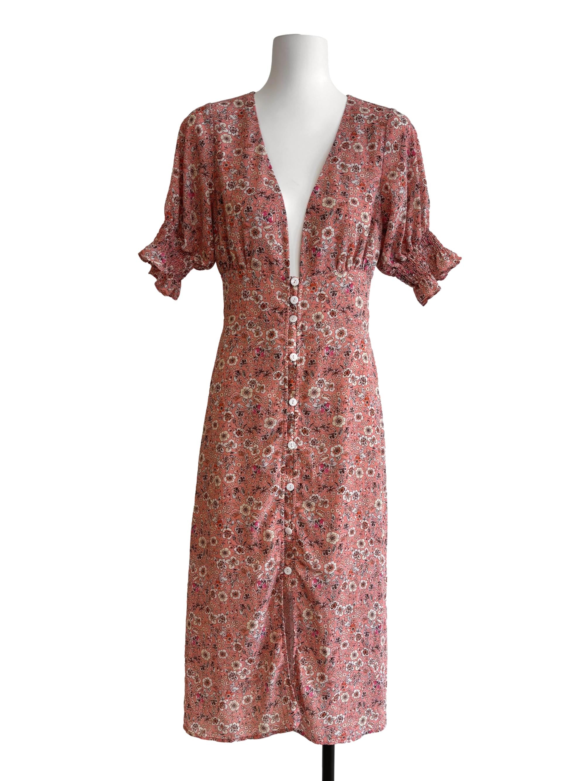 Blush Pink Printed Buttoned Dress