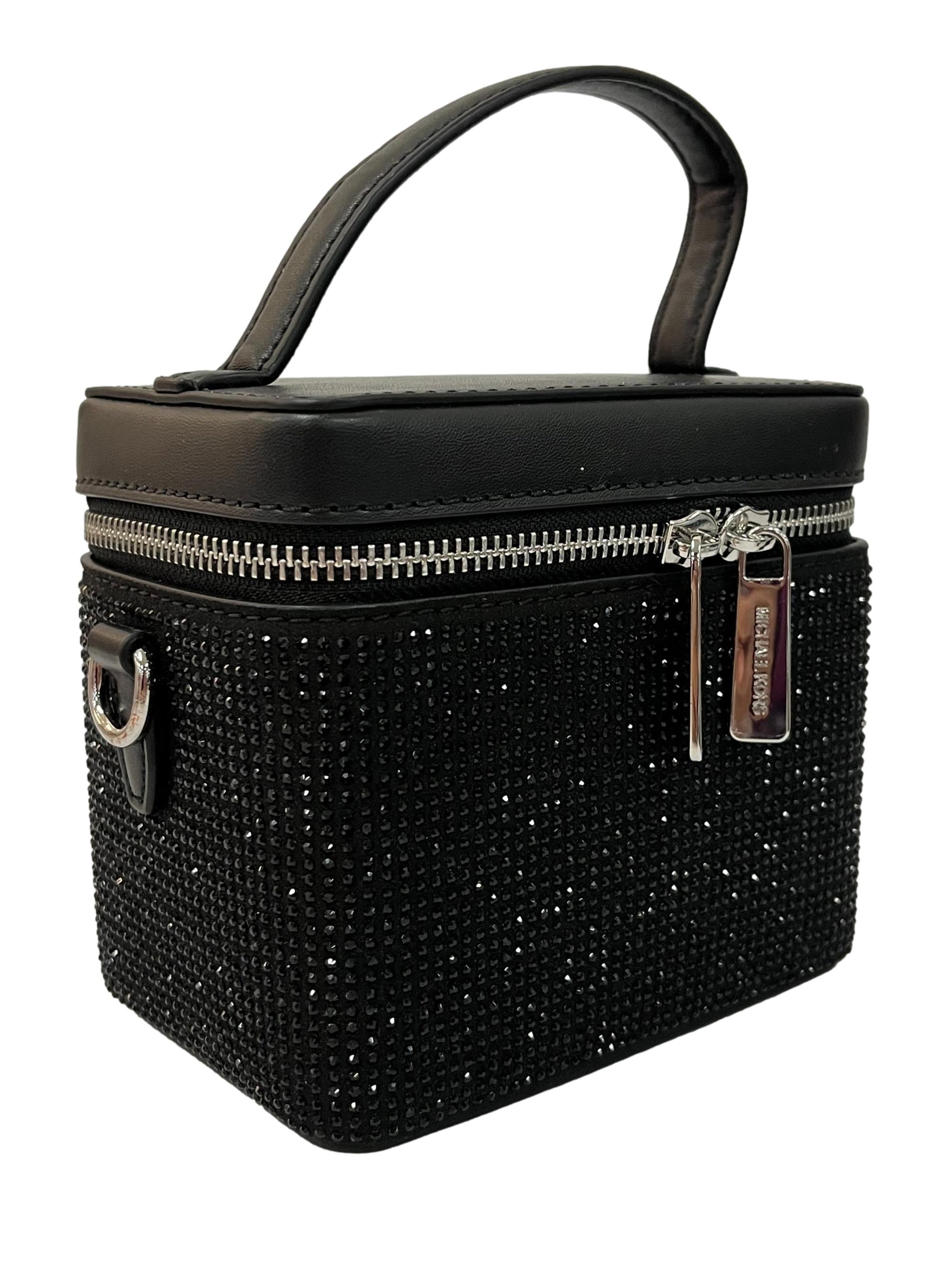 Black Leather Sandrine Glitter Small Box Crossbody Bag CSN