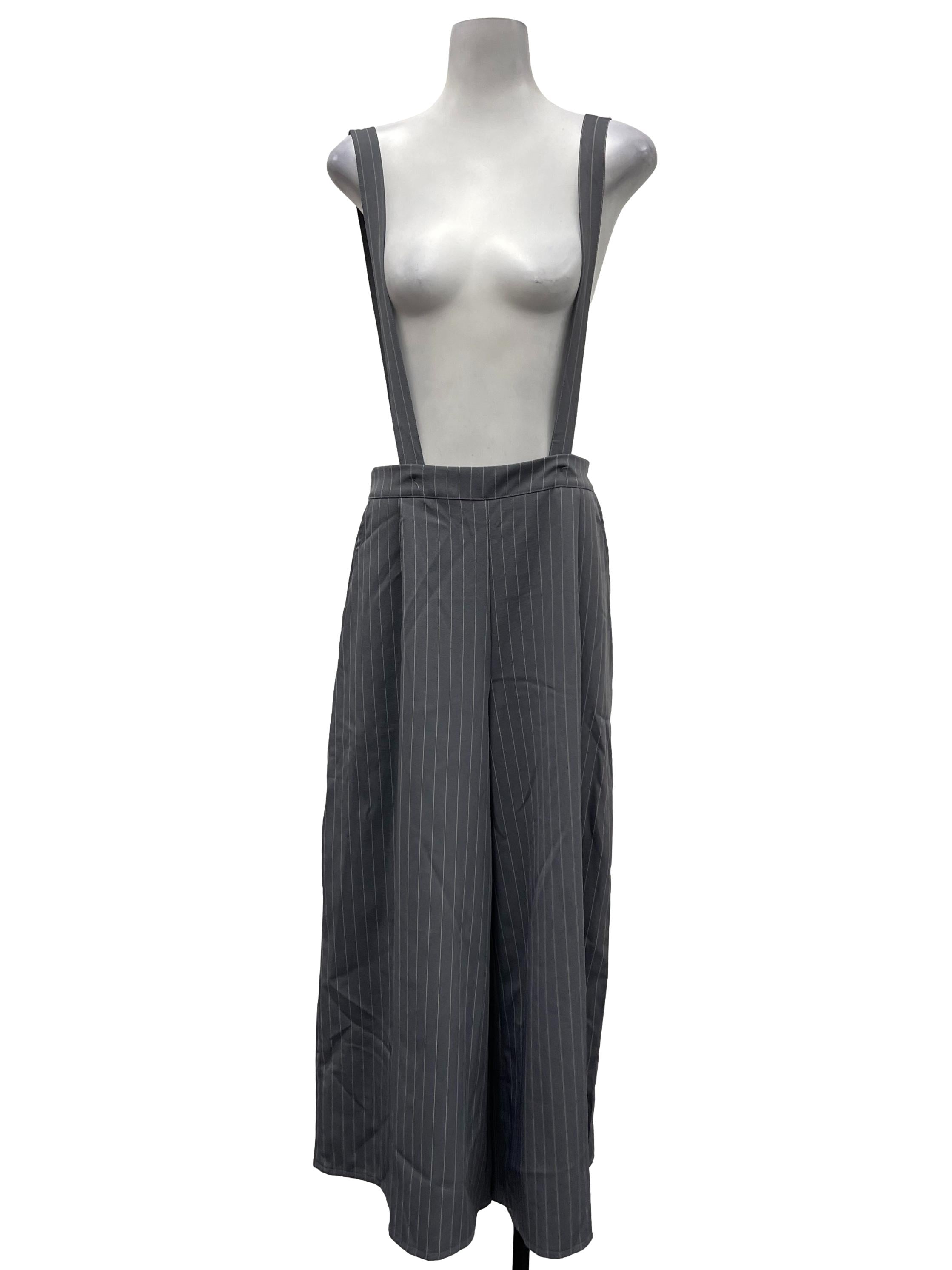 Light Grey Pinstriped Pants With Suspender Straps