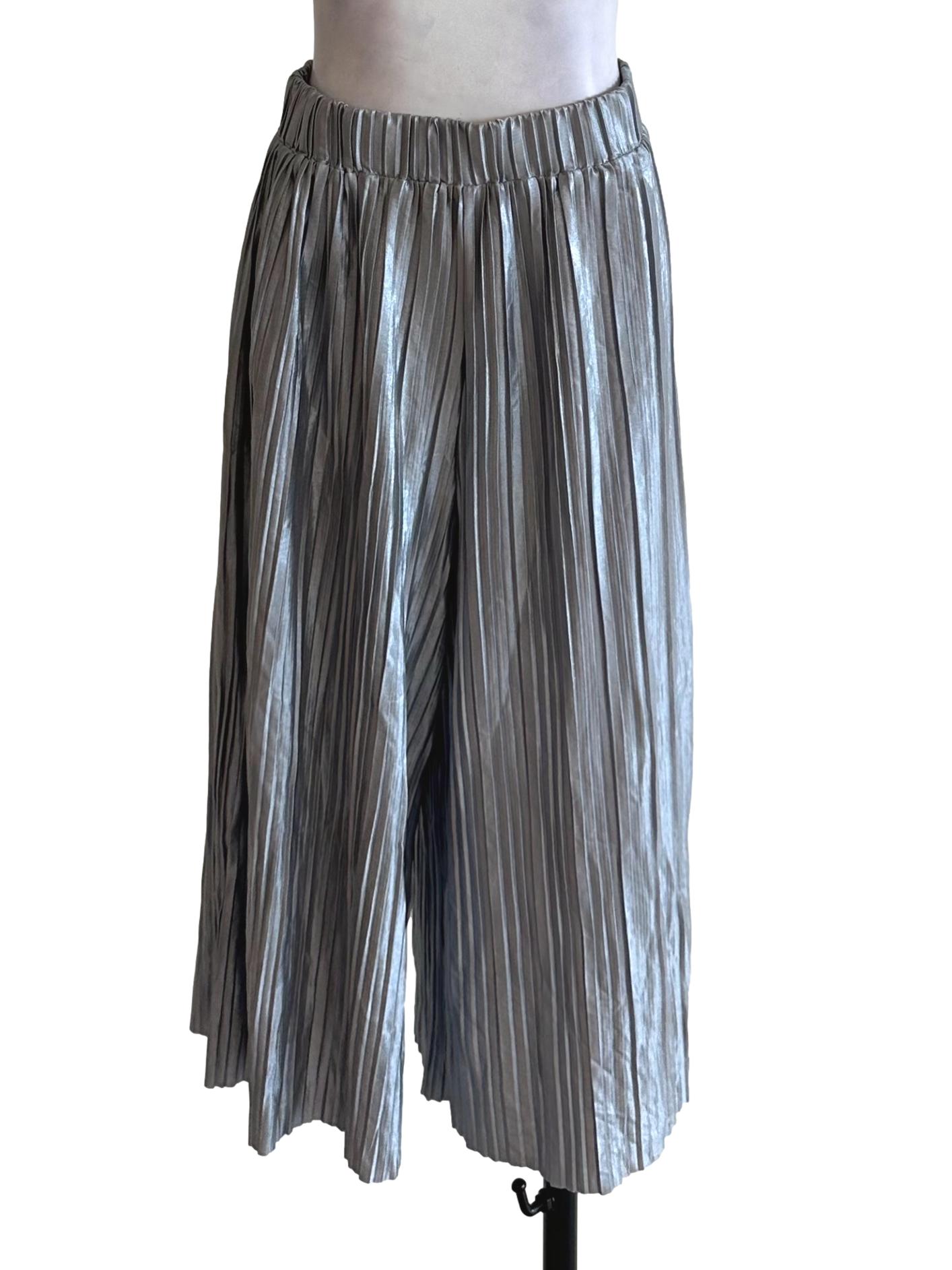 Silver Grey Pleated Elastic Waist Pants