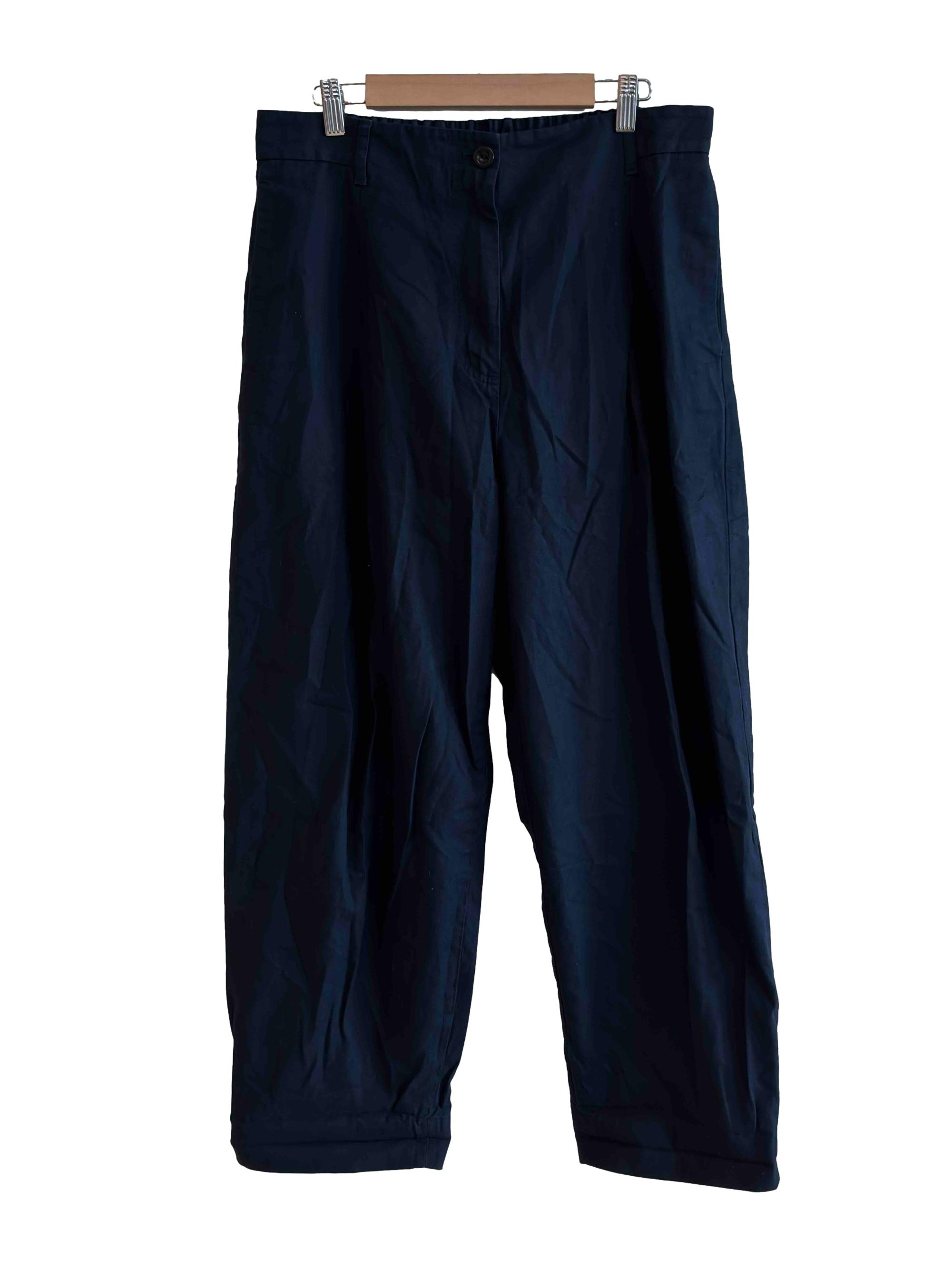 Navy Blue Barrel Leg Pleated Pant
