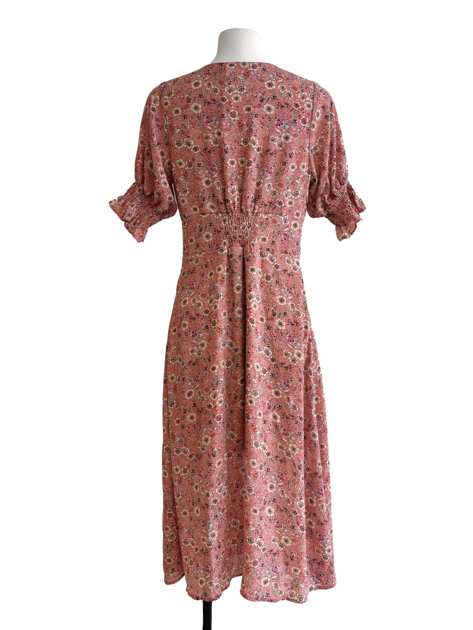 Blush Pink Printed Buttoned Dress