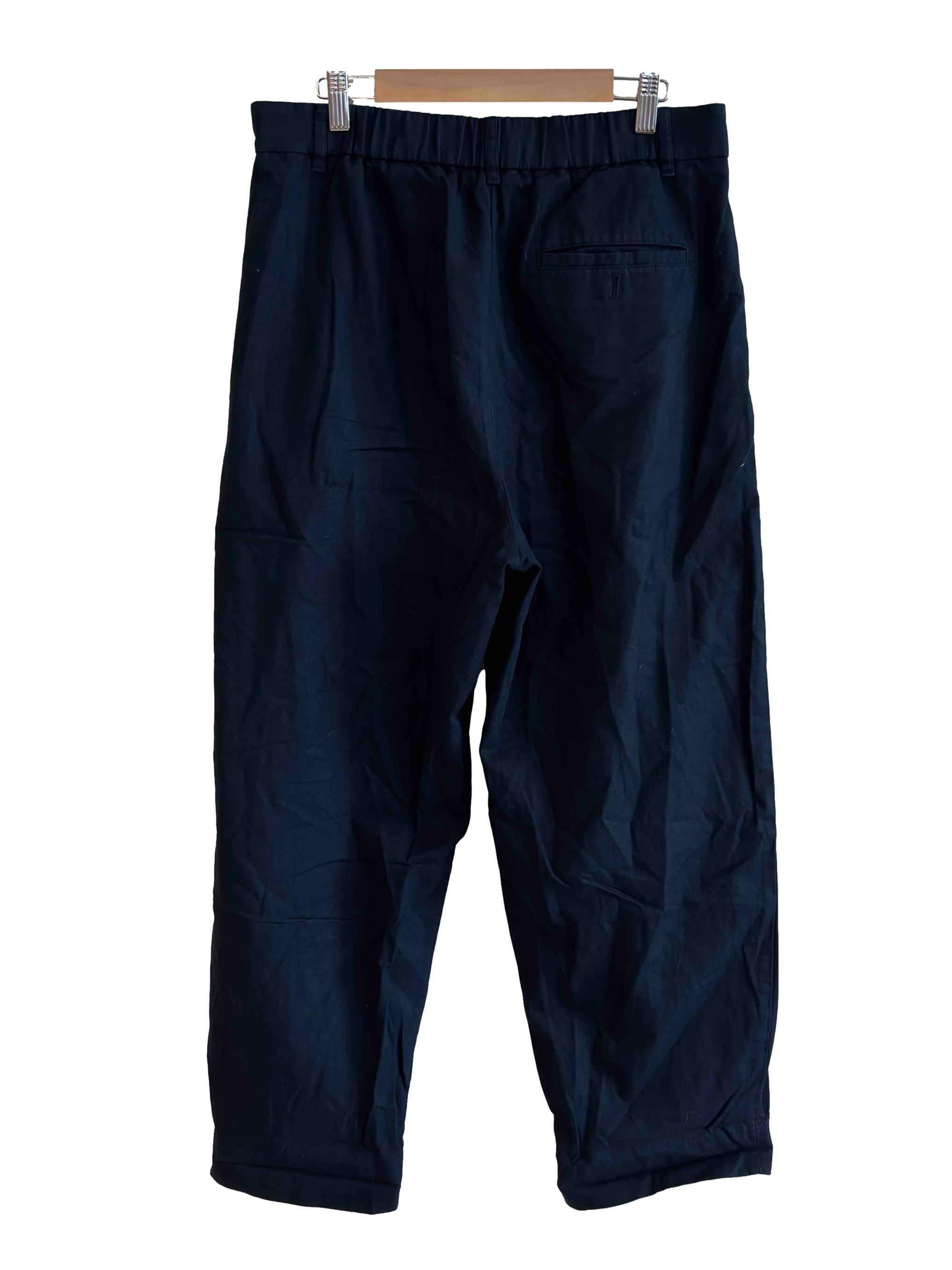 Navy Blue Barrel Leg Pleated Pant