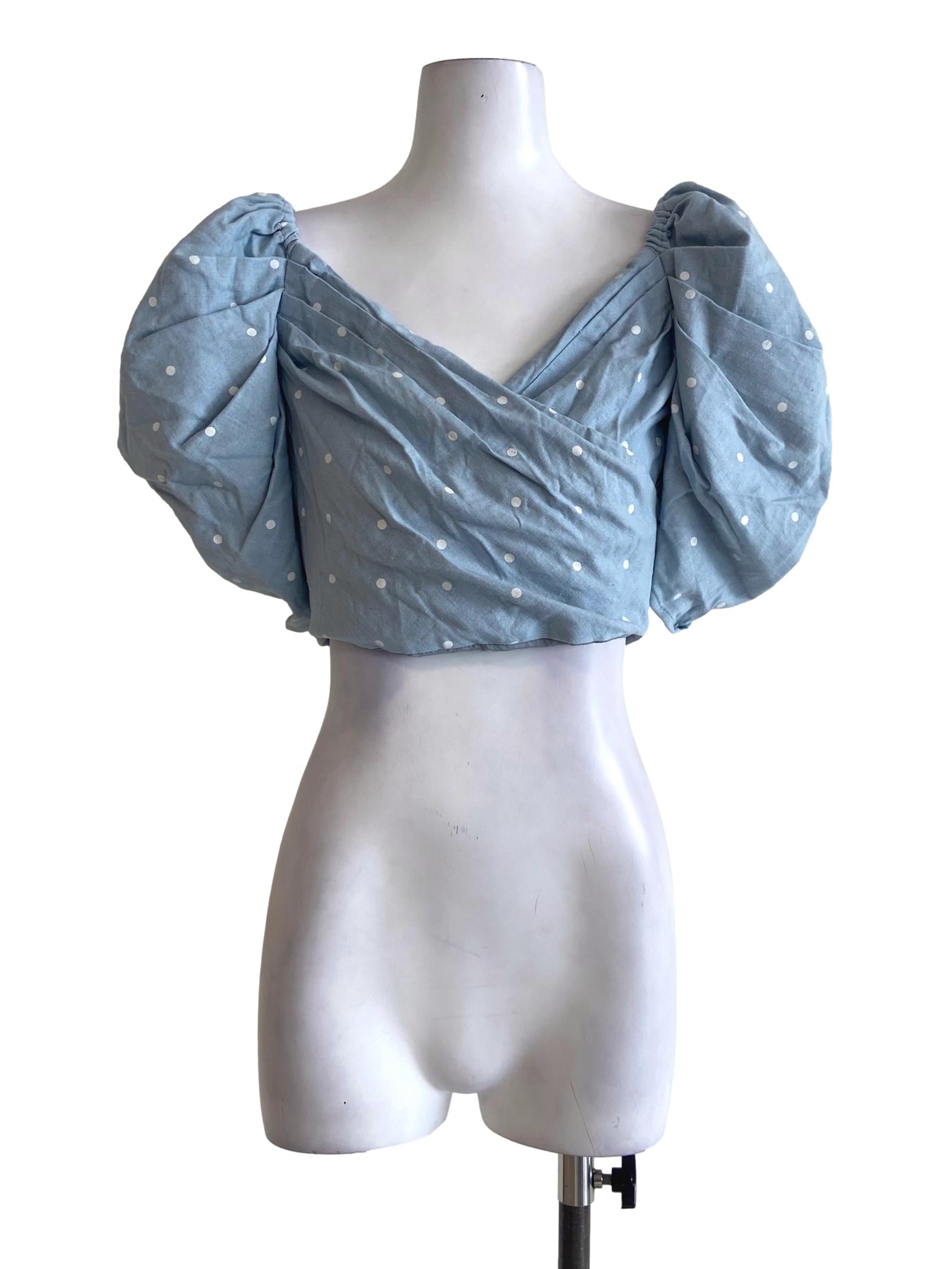 Blue & White Dot Juliet Crop Top