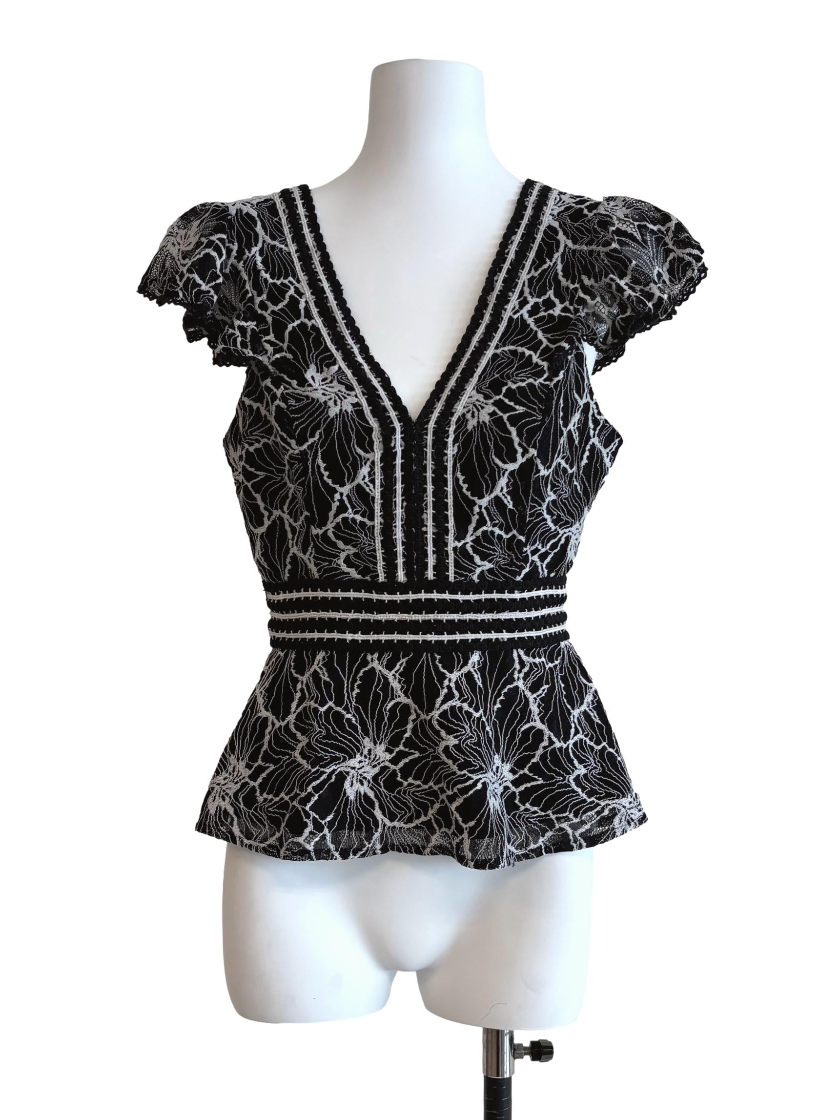Raven Black Embroidered Peplum Top