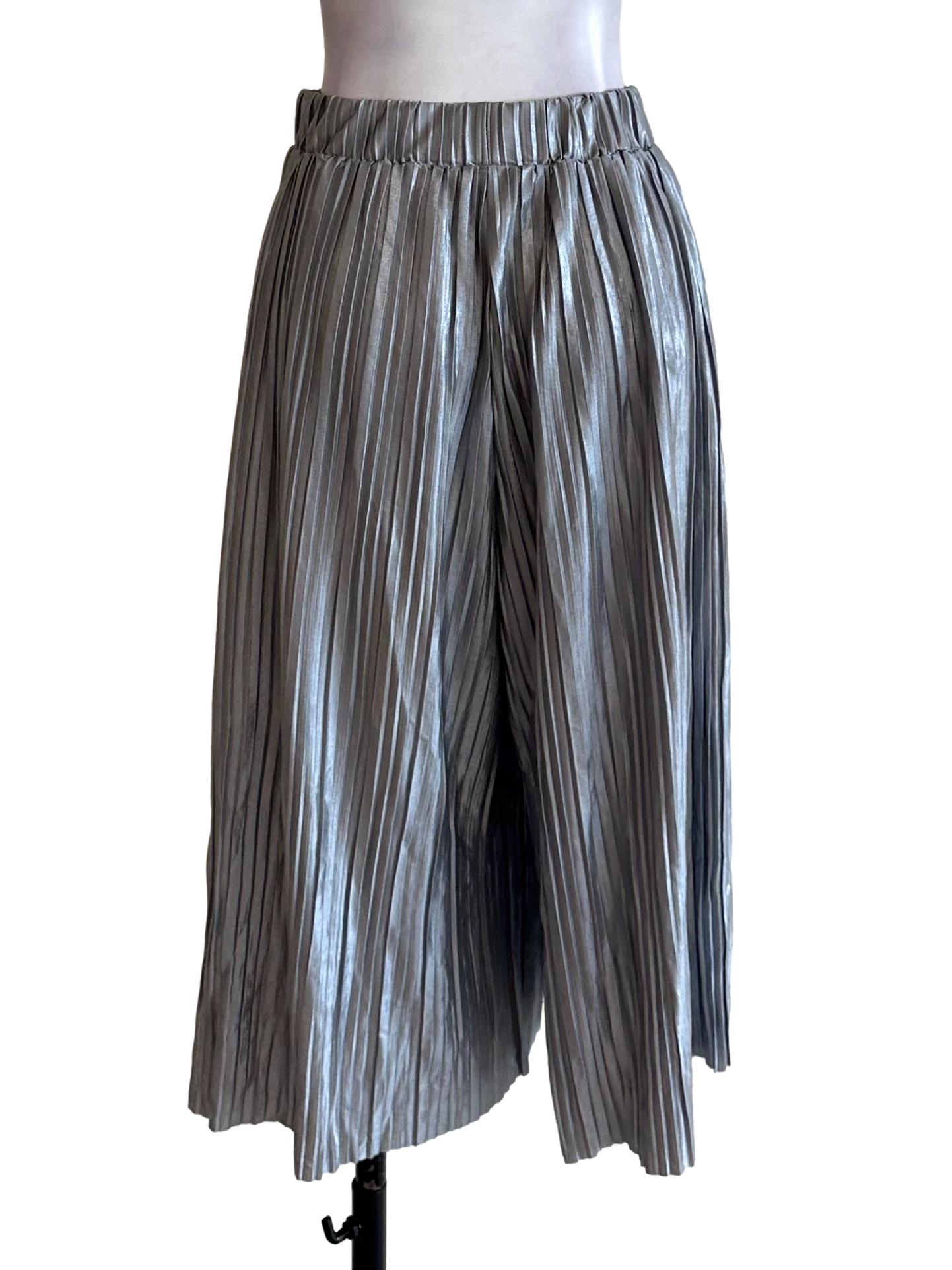 Silver Grey Pleated Elastic Waist Pants