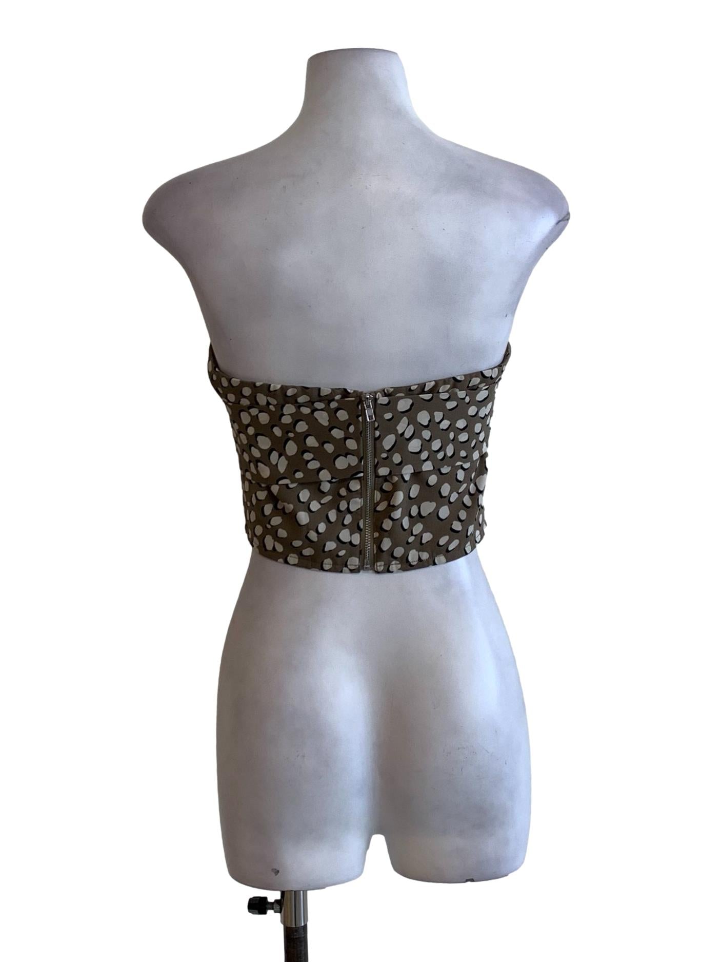 Wood Brown Leopard Pattern Strapless Tie-Front Tube Top