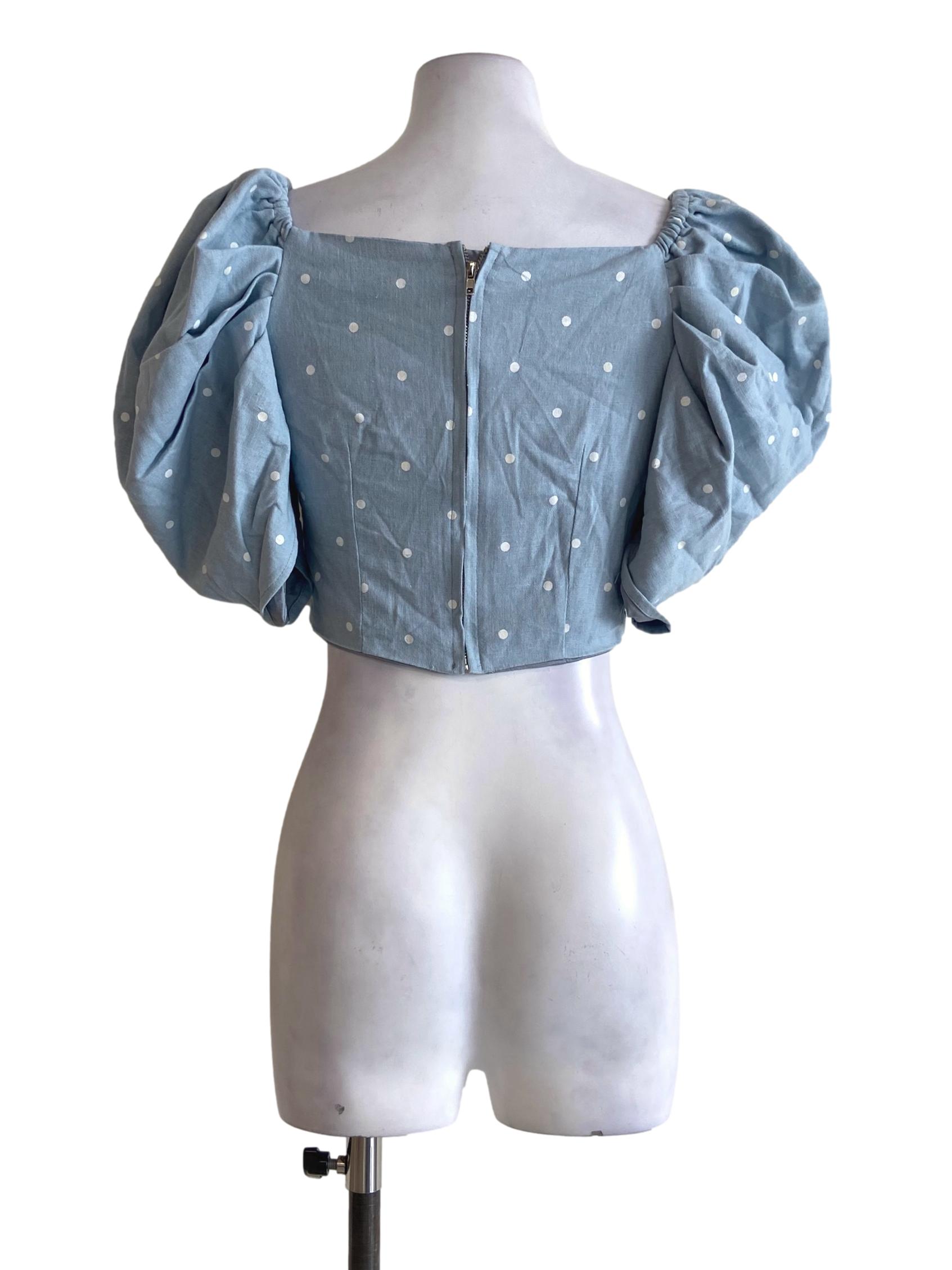Blue & White Dot Juliet Crop Top