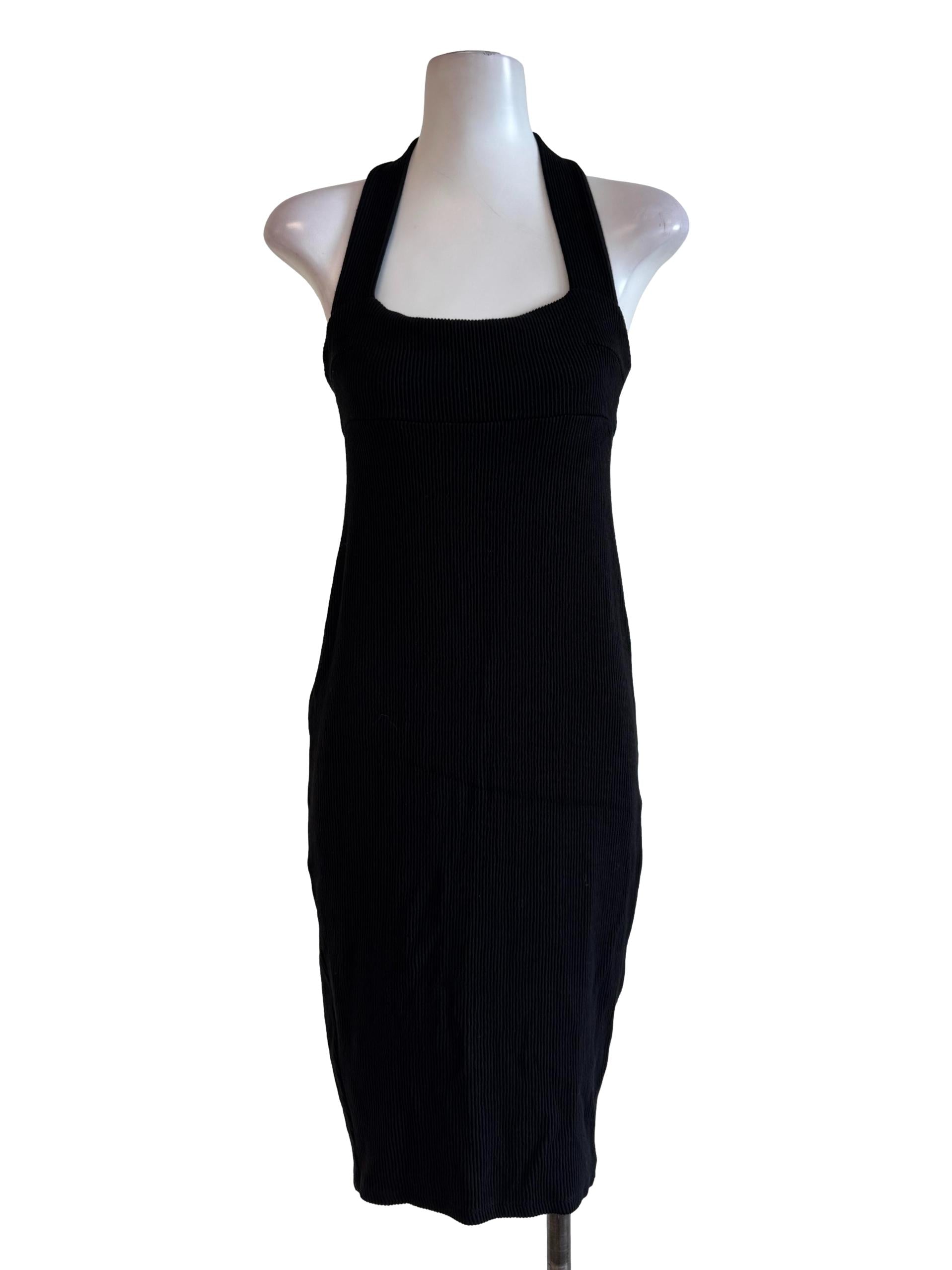 Textured Black Halter Neck Bodycon Dress