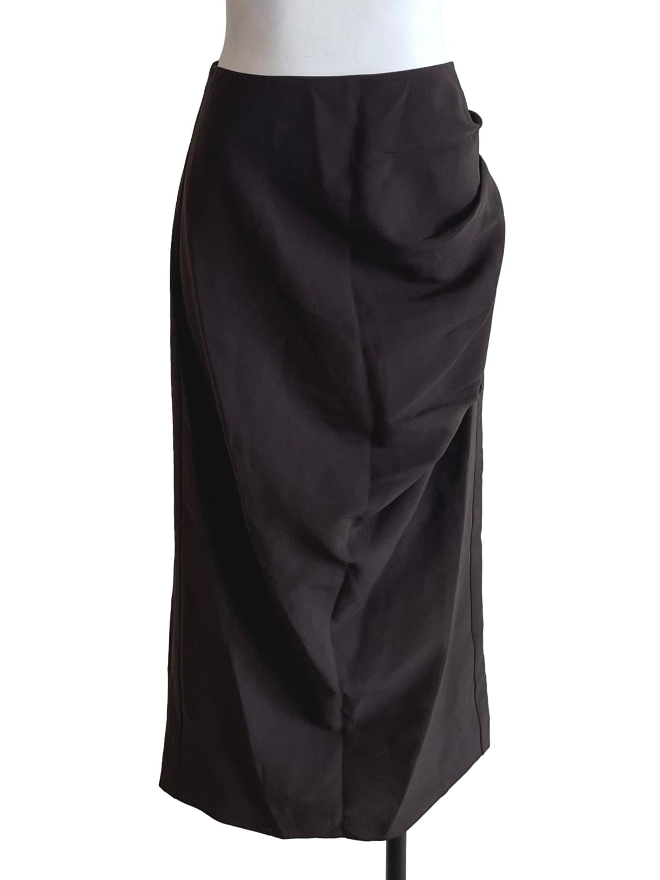 Wood Brown Draped Pencil Skirt LB