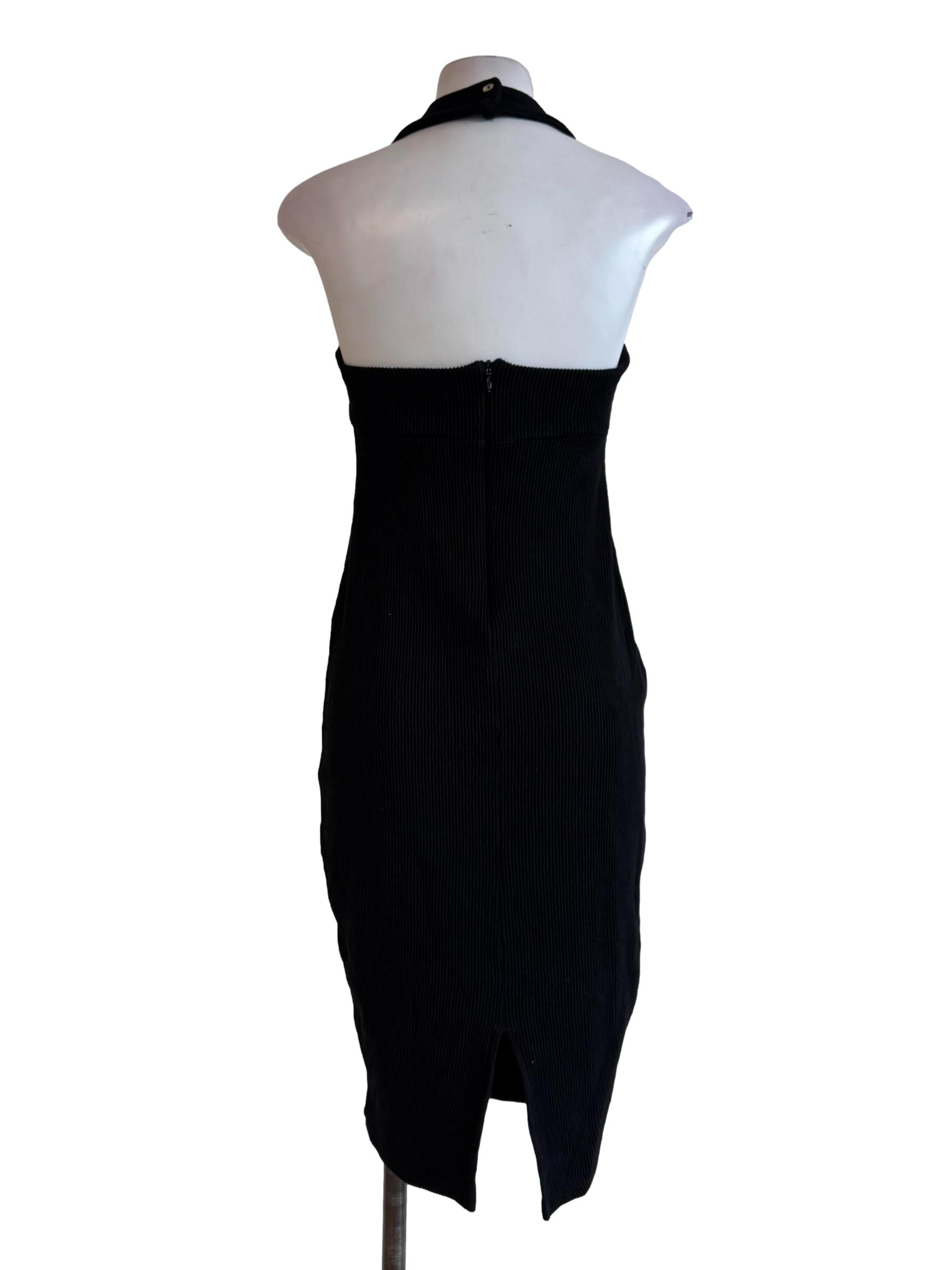 Textured Black Halter Neck Bodycon Dress