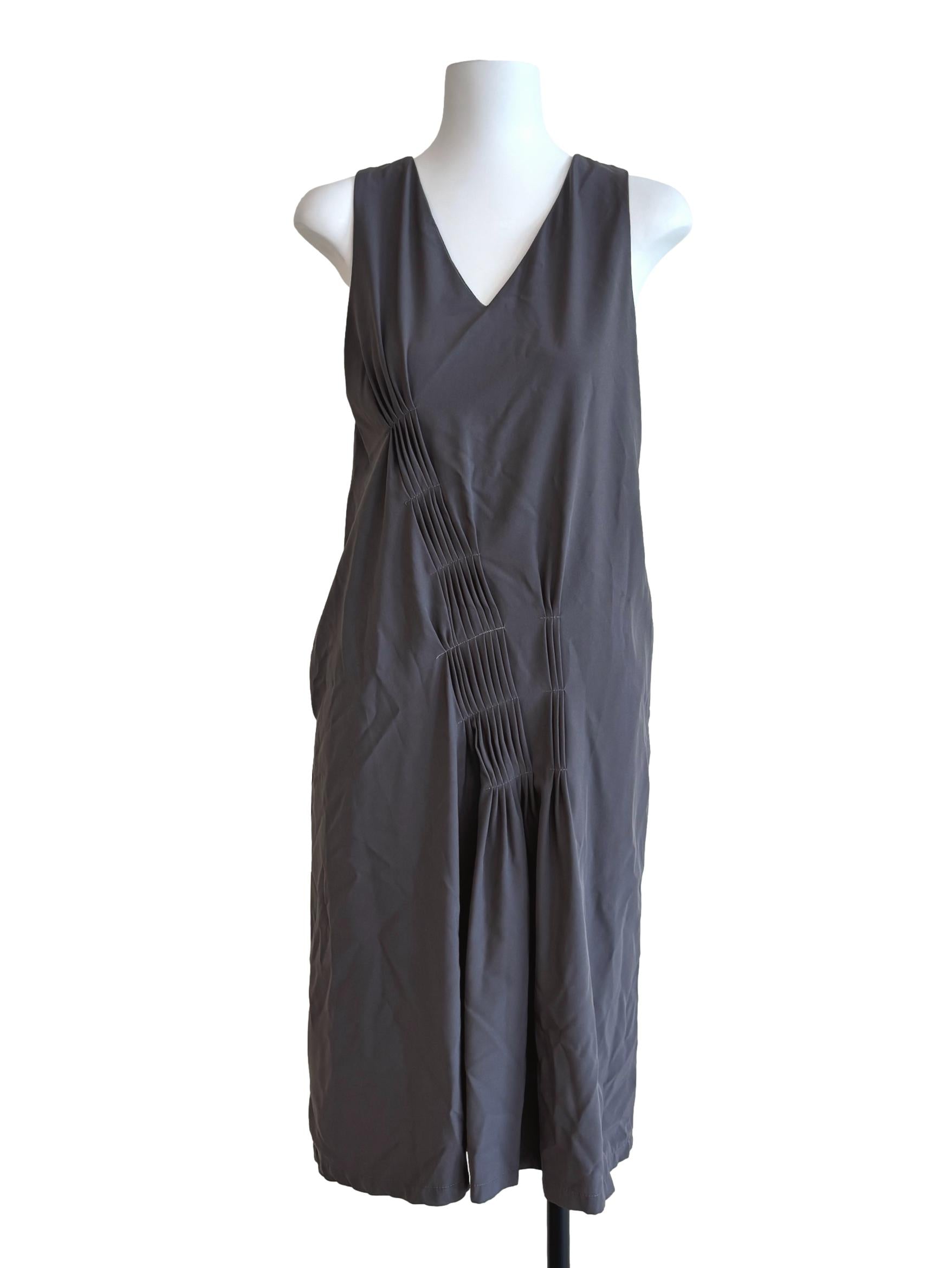 Fog Grey Pleated Shift Dress