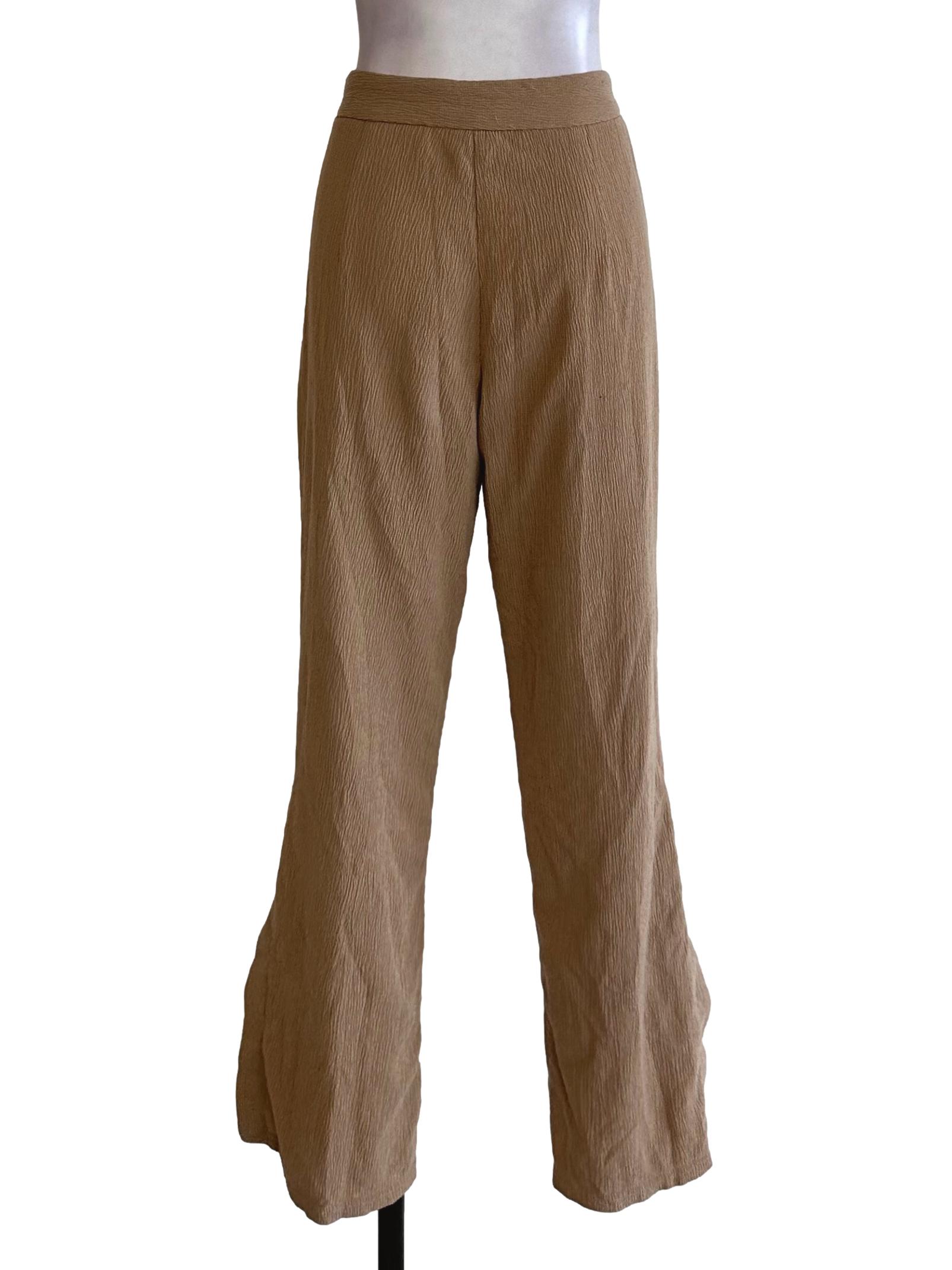 Latte Brown Flare Textured Slit Pants