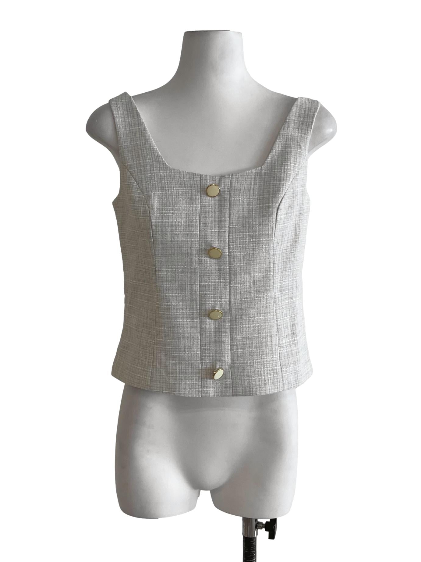 White Graph Check Sleeveless Top
