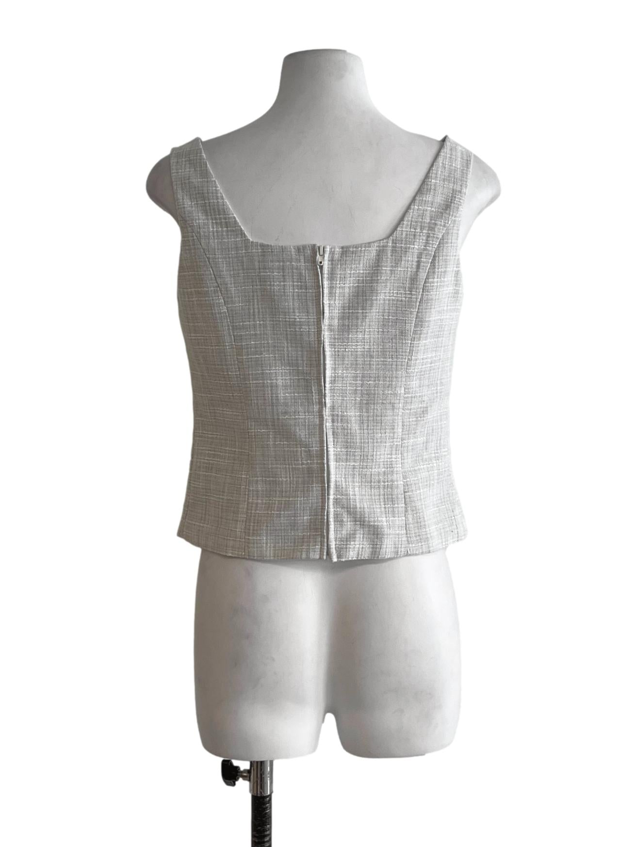 White Graph Check Sleeveless Top
