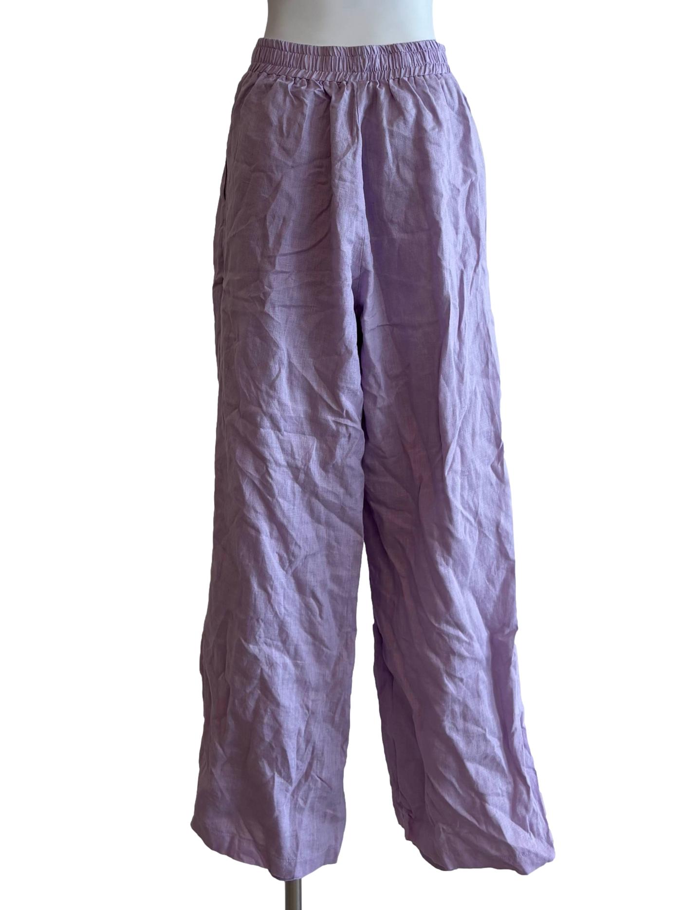 Lilac Wide Leg Linen Pants