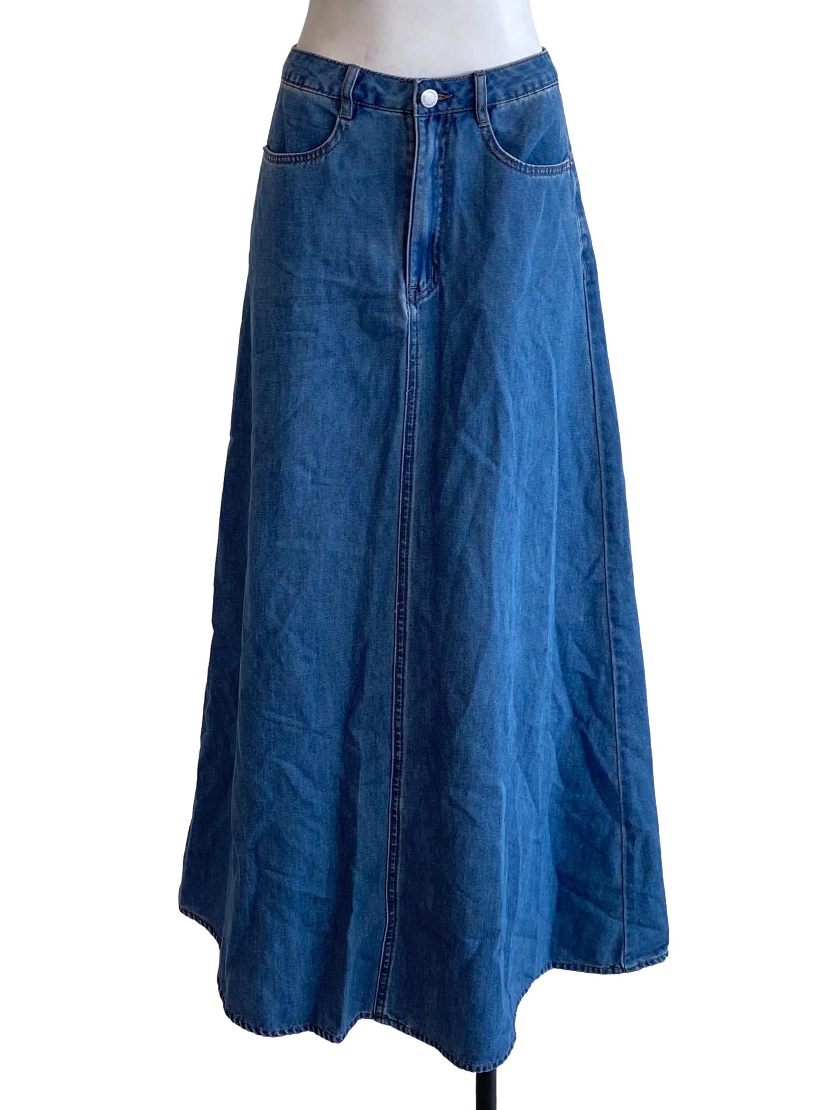 Ice Blue Denim Long Skirt