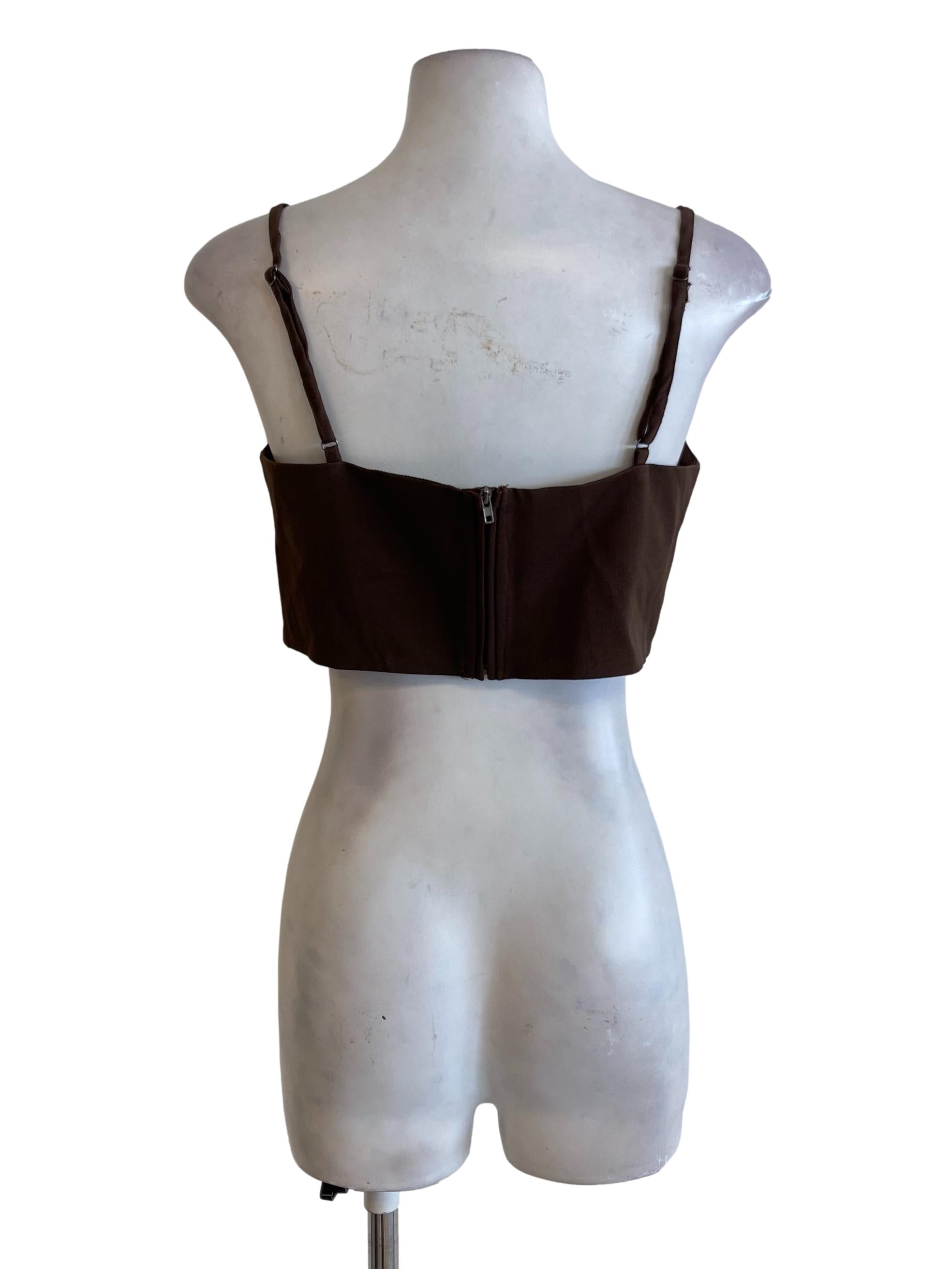 Brown Mocha Sweetheart Neck Crop Top