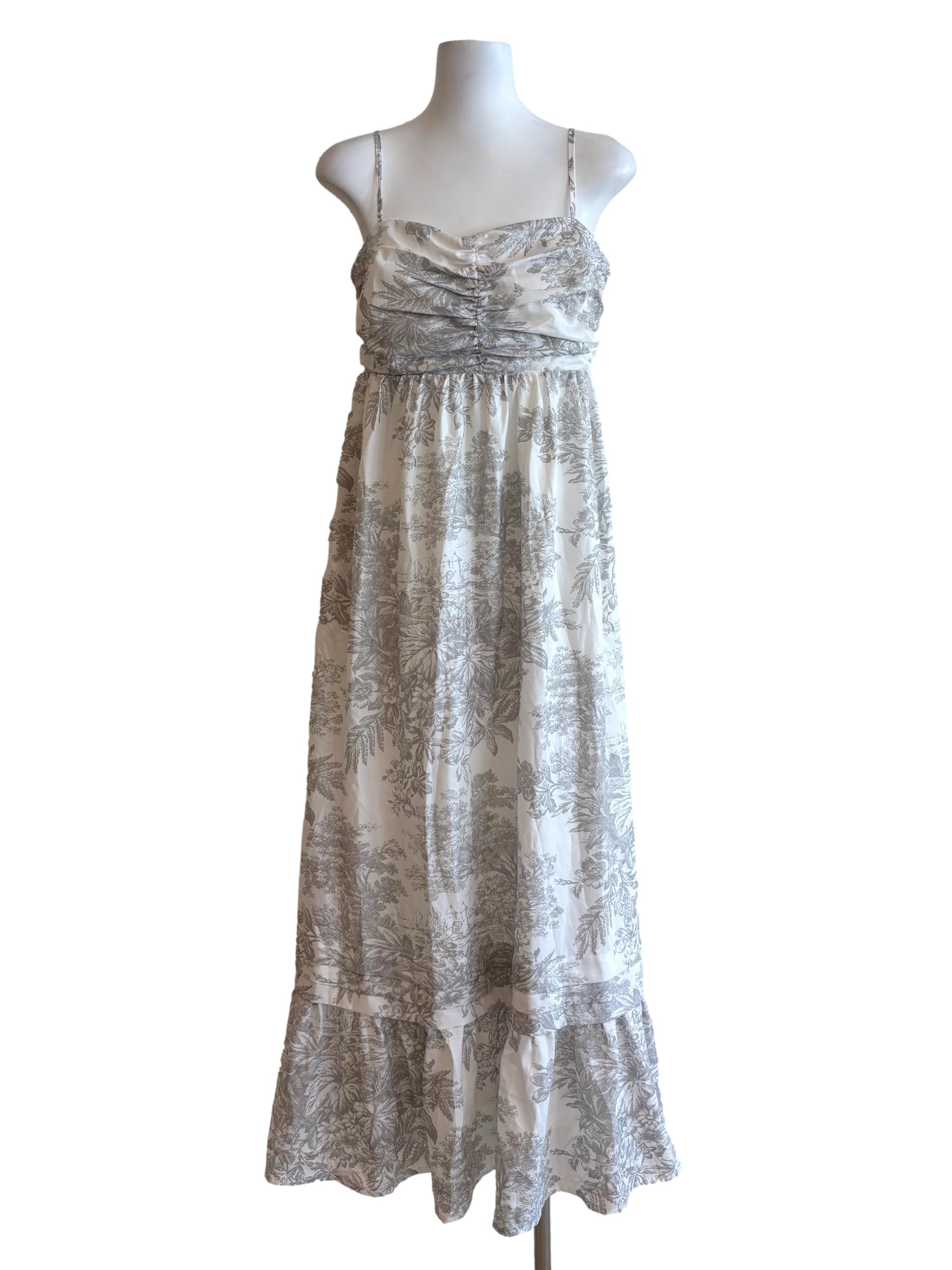 Powder White Floral Grey Sleeveless Dress