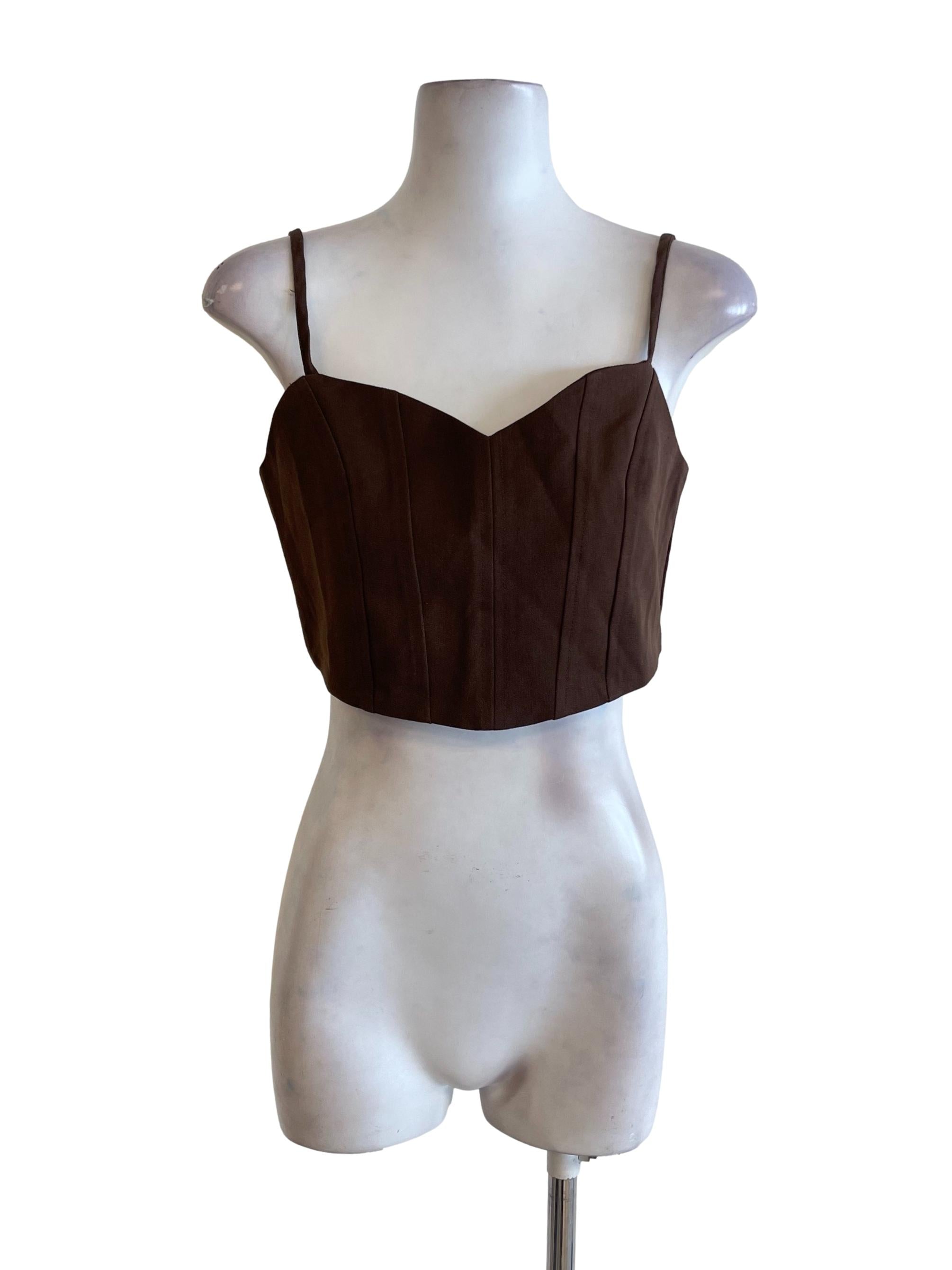 Brown Mocha Sweetheart Neck Crop Top